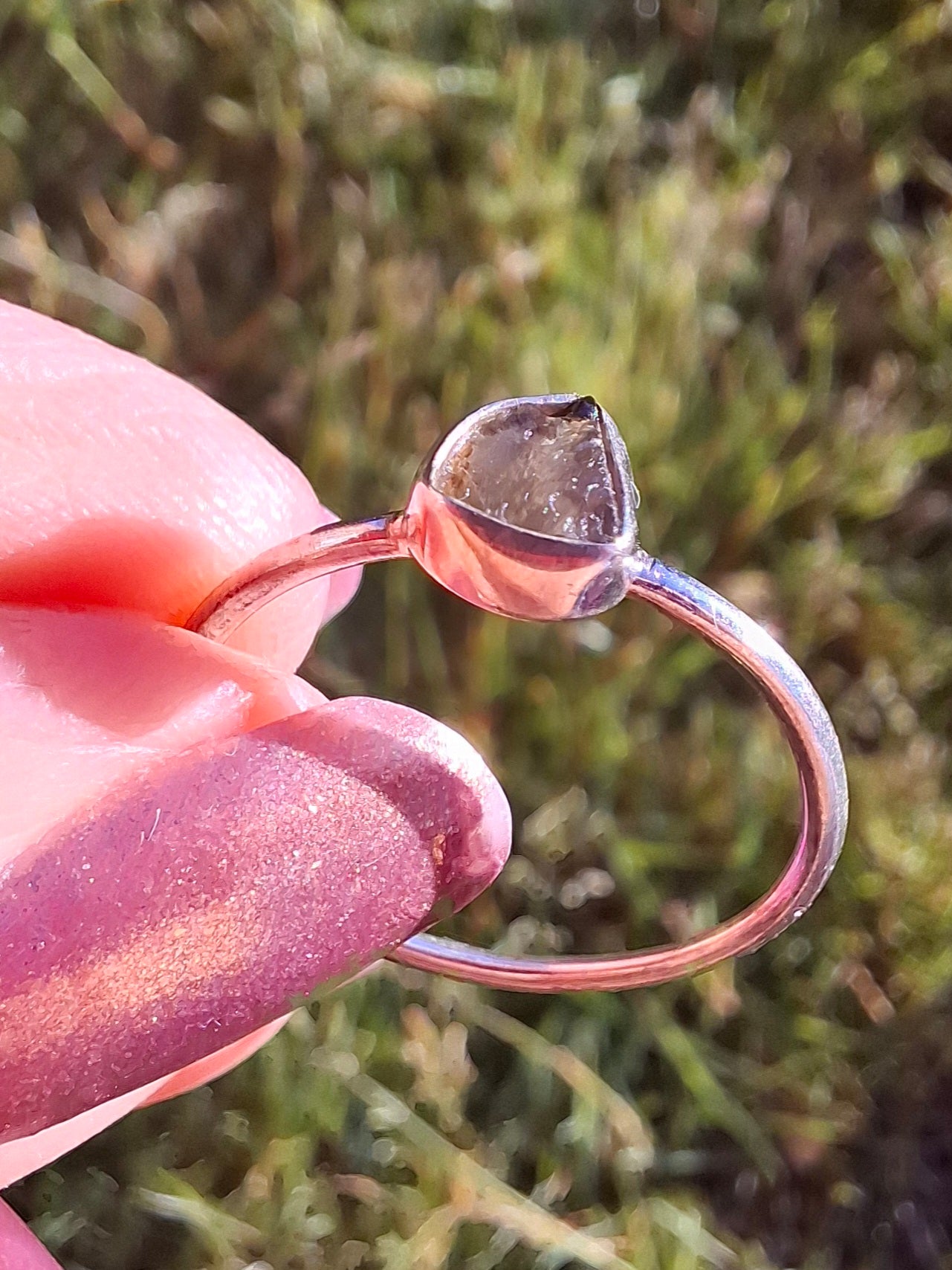 Moldavite Ring, size small S, 925 Silver, Tektite (Ref: R68)