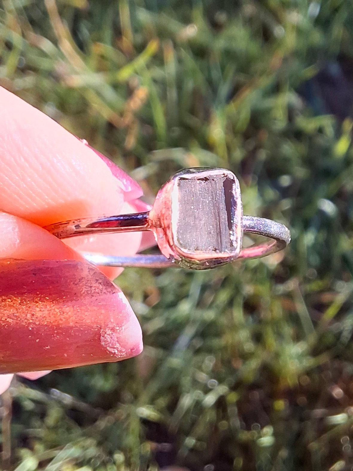 Moldavite Ring, size large P/small Q, 925 Silver, Tektite (Ref: R43)