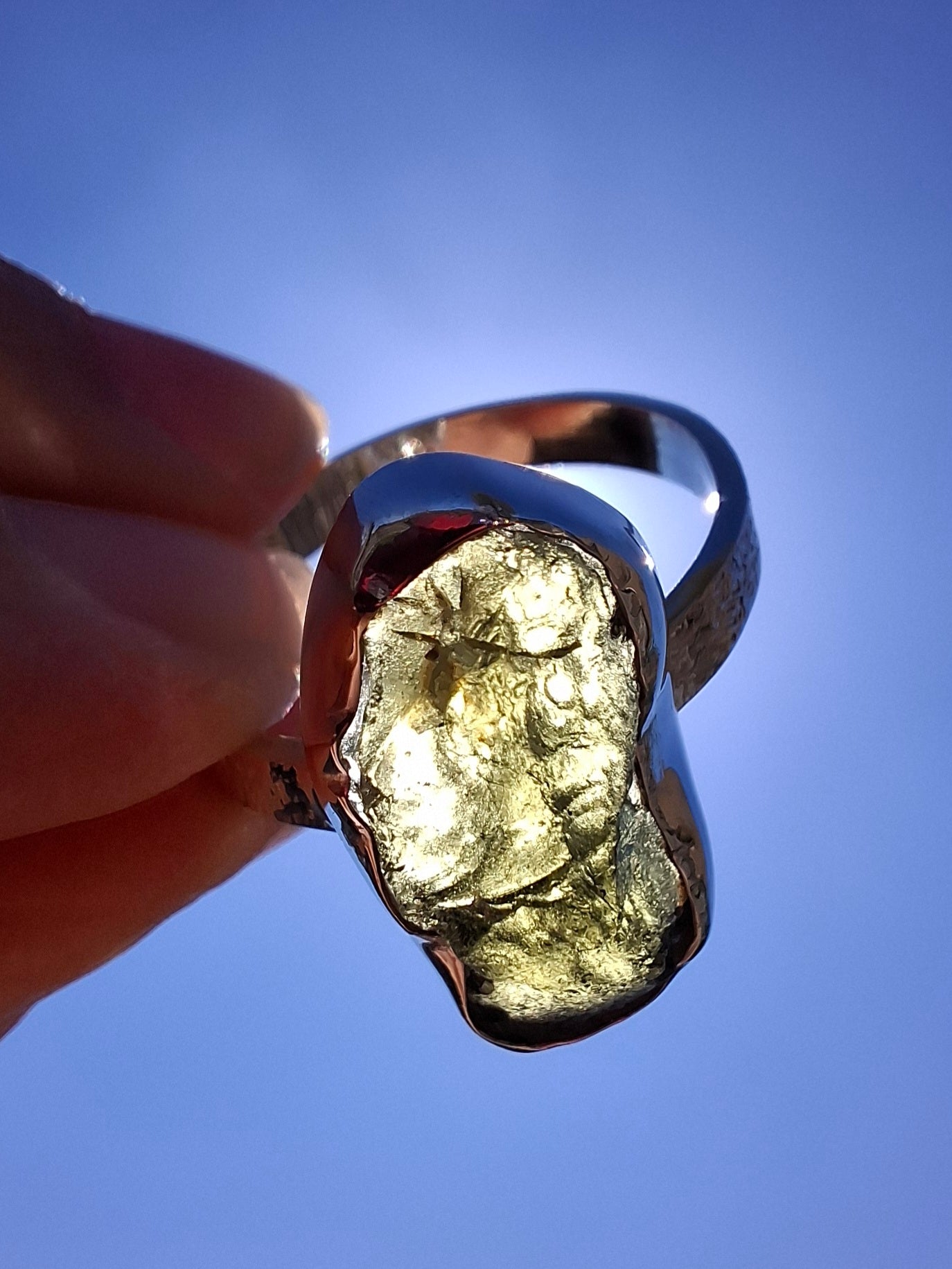 Moldavite Ring, size Y, 925 Silver, Tektite (Ref: R330)