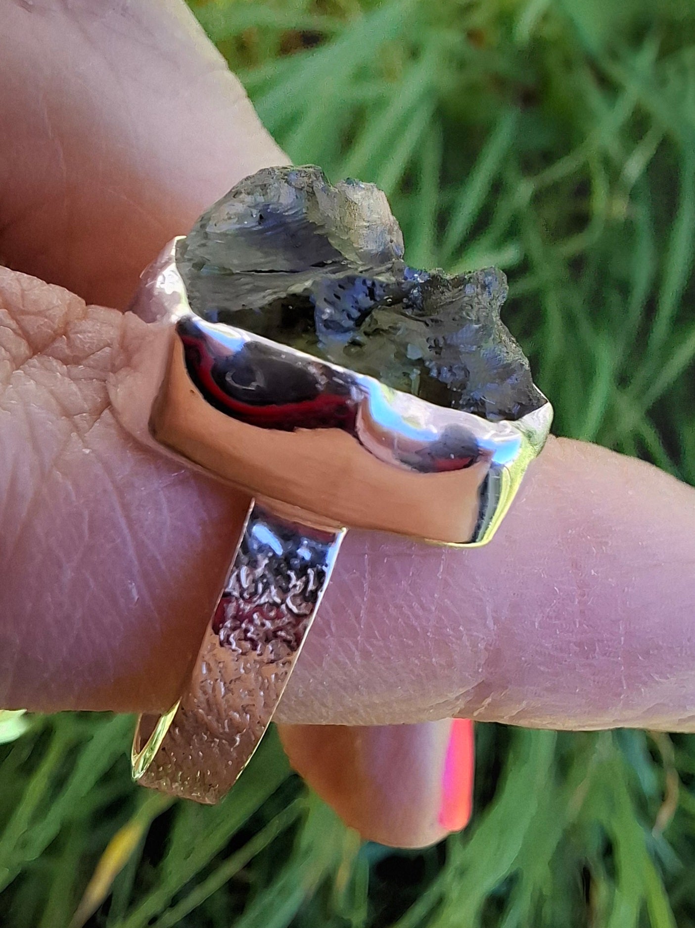 Moldavite Ring, size M, 925 Silver, Tektite (Ref: R307)