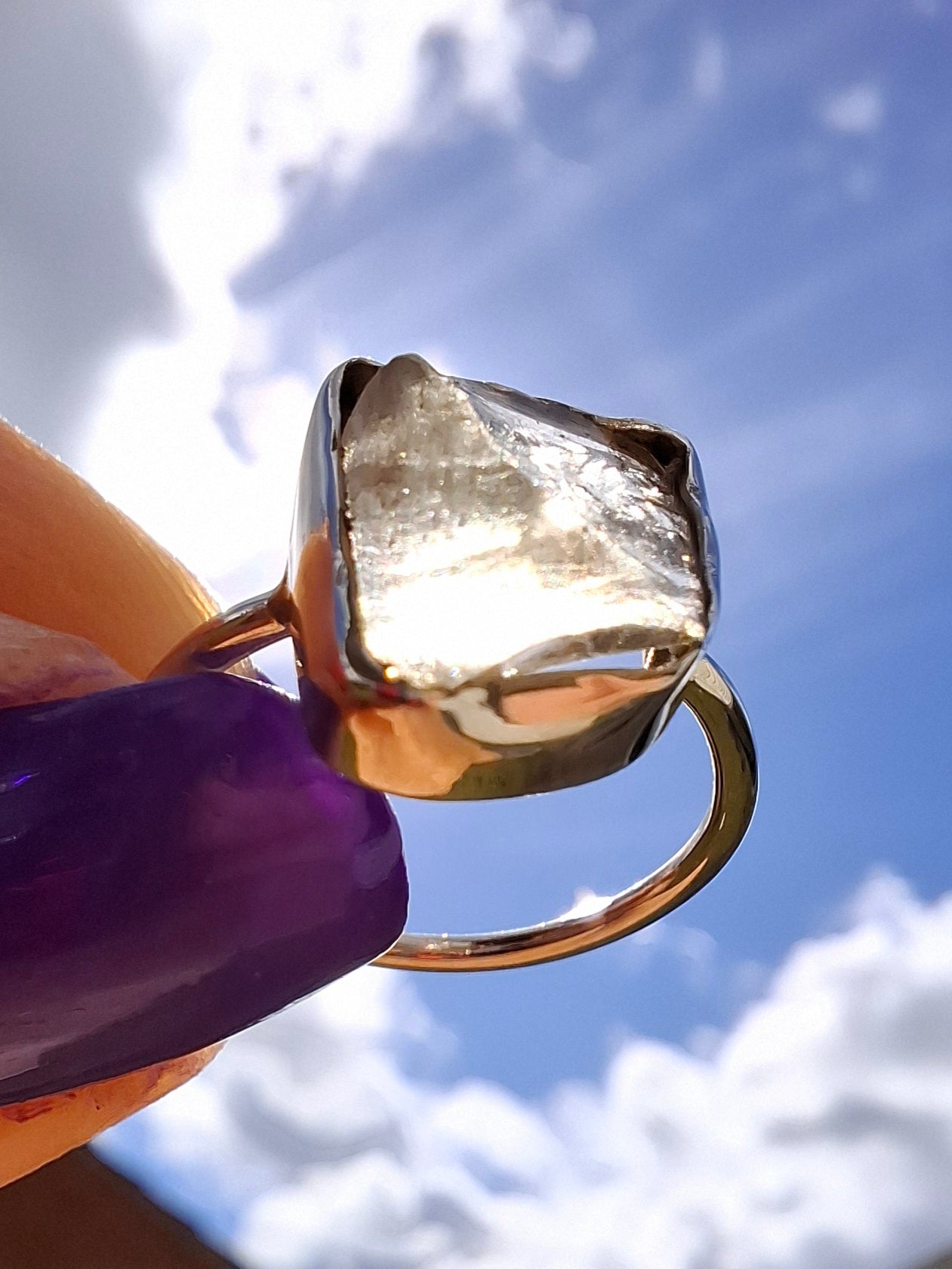 Libyan Desert Glass Ring, size small L, 925 Silver, Tektite (Ref: LR14)
