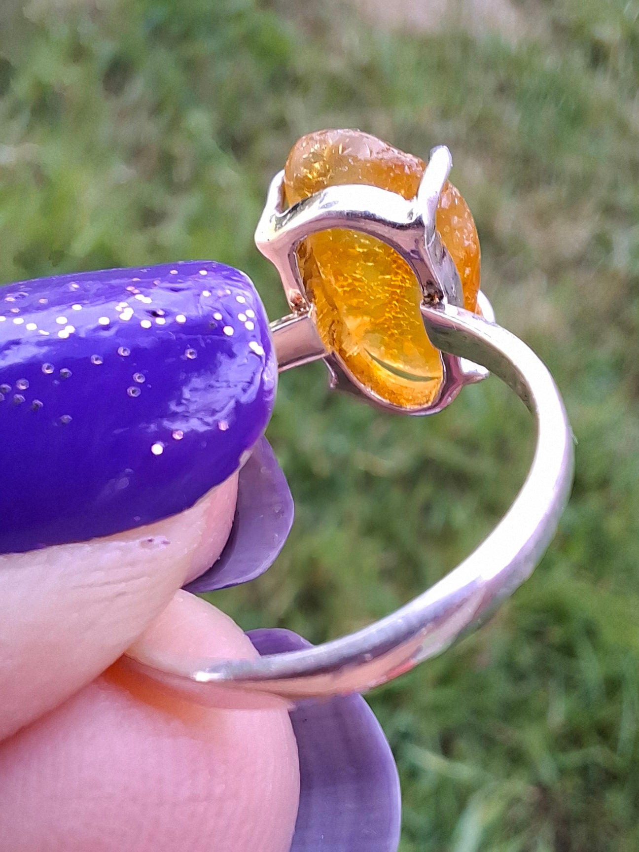 Baltic Amber Ring, size large L/small M, 925 Silver, Fossil (Ref: AR4)
