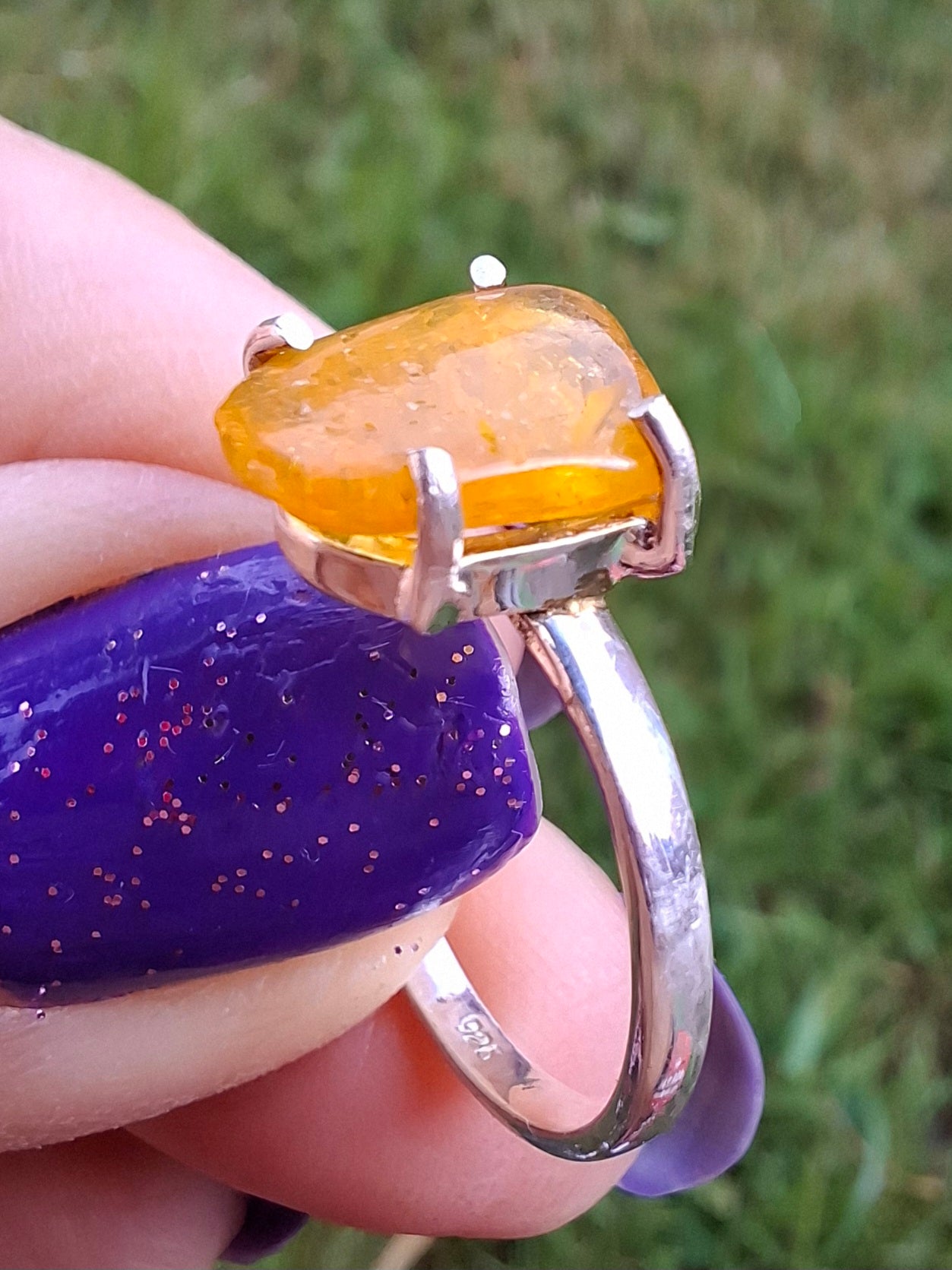 Baltic Amber Ring, size large N, 925 Silver, Fossil (Ref: AR9)