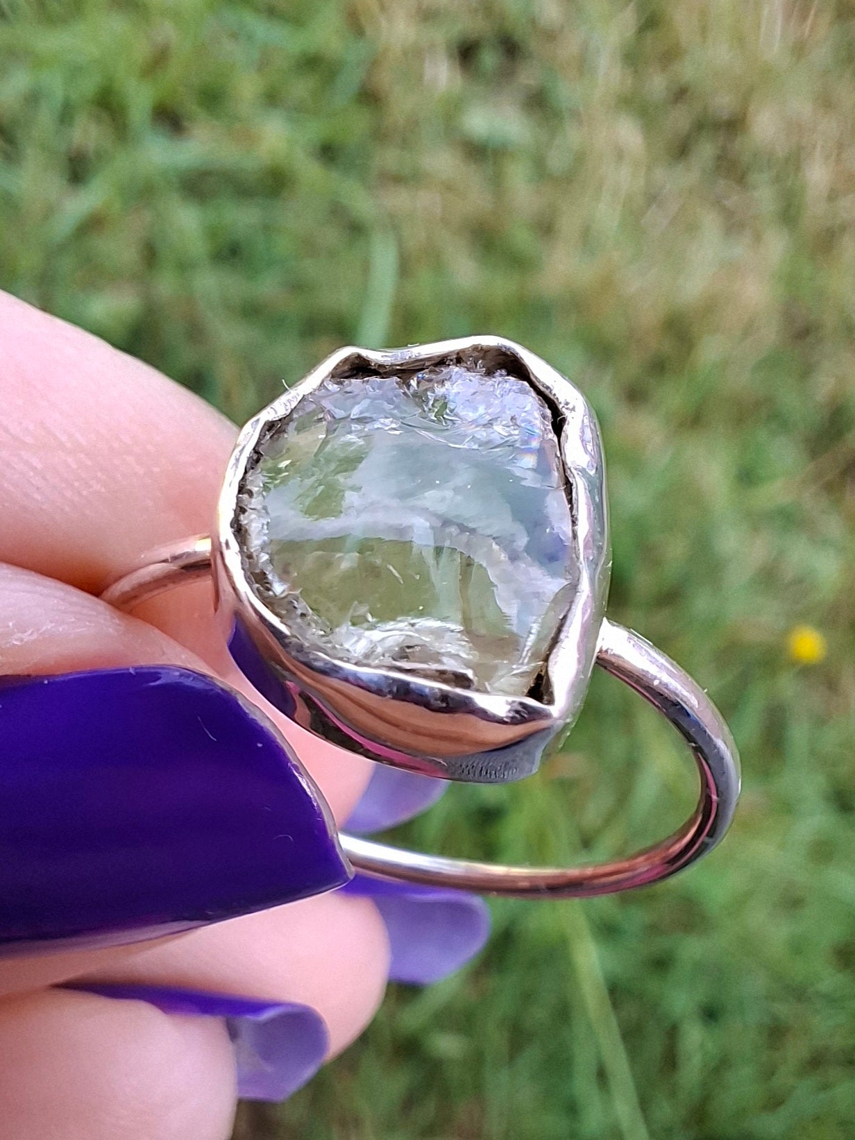 Libyan Desert Glass Ring, size large V, 925 Silver, Tektite (Ref: LR60)