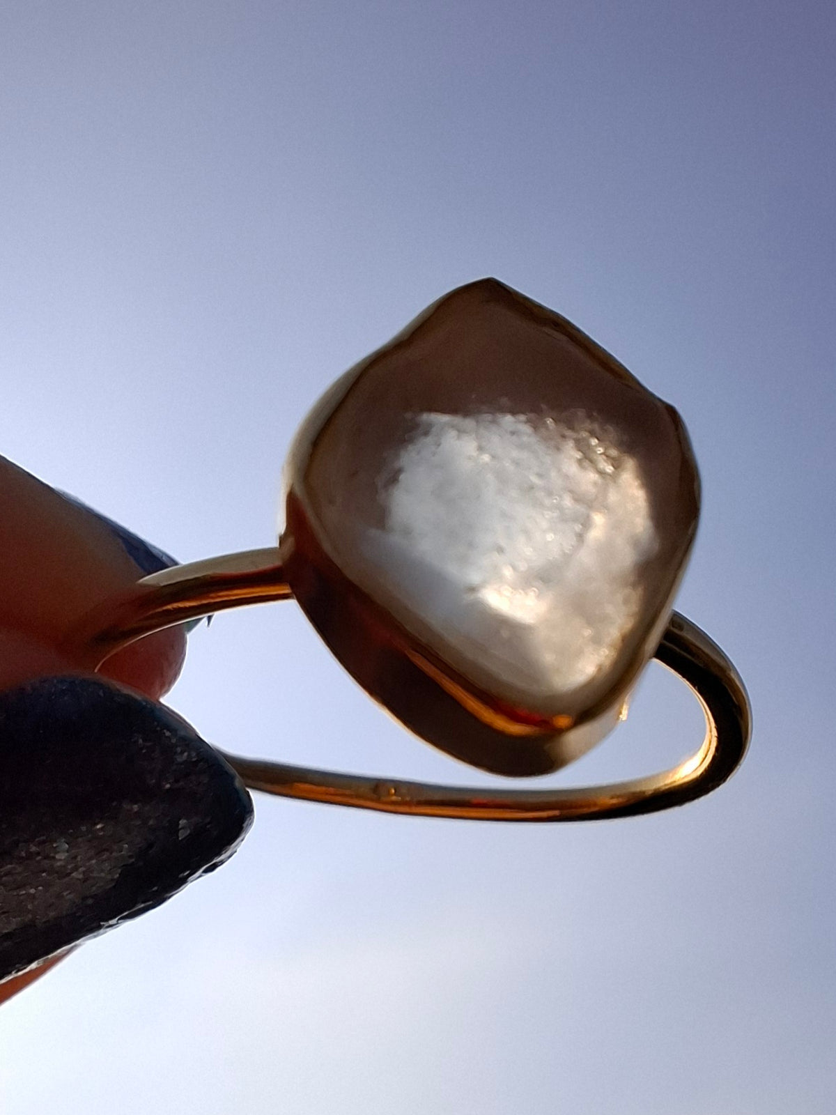 Libyan Desert Glass Ring, 14K GOLD Plated, size large T, Tektite (Ref: LR83)