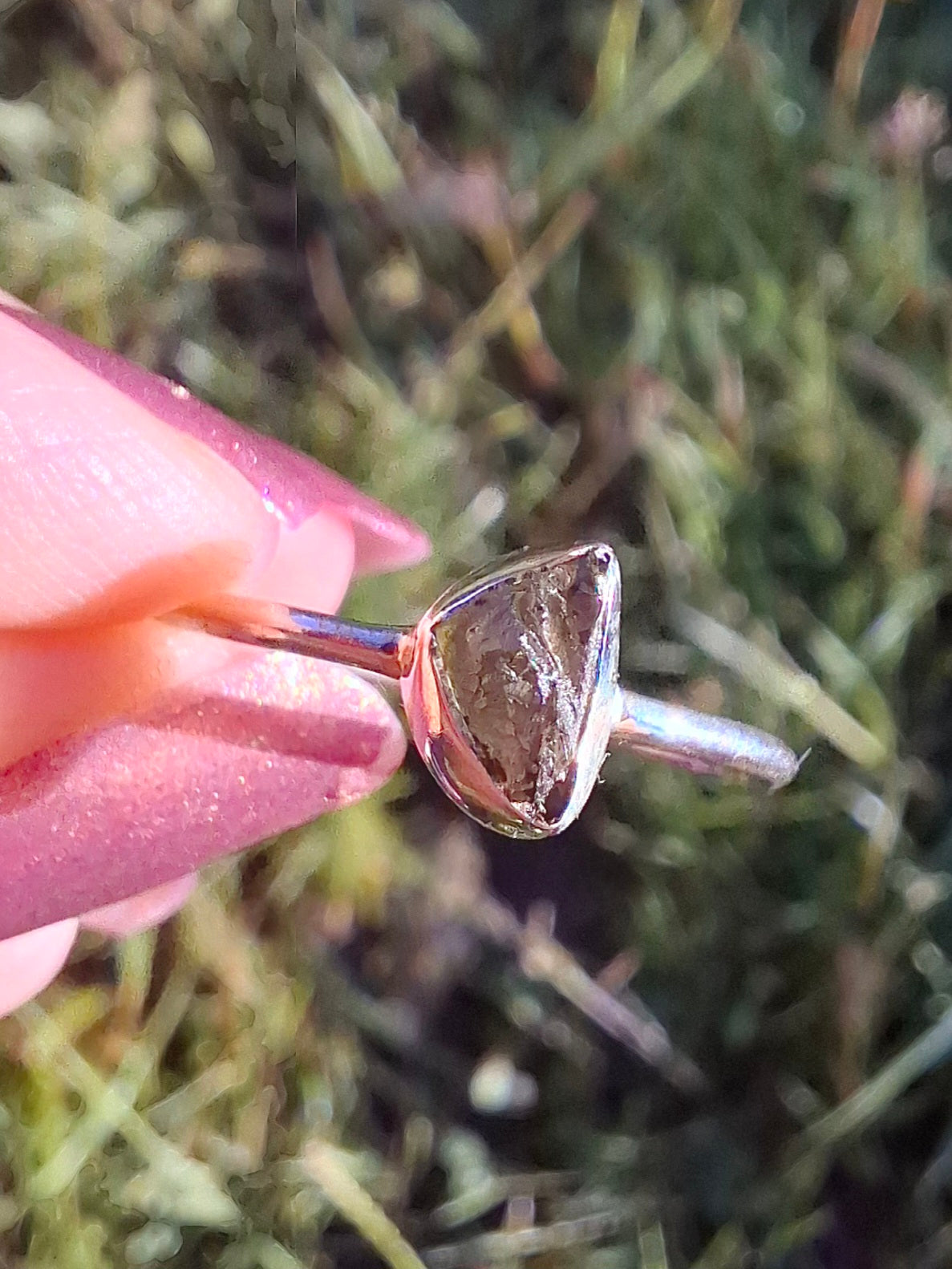 Moldavite Ring, size large R/small S, 925 Silver, Tektite (Ref: R53)