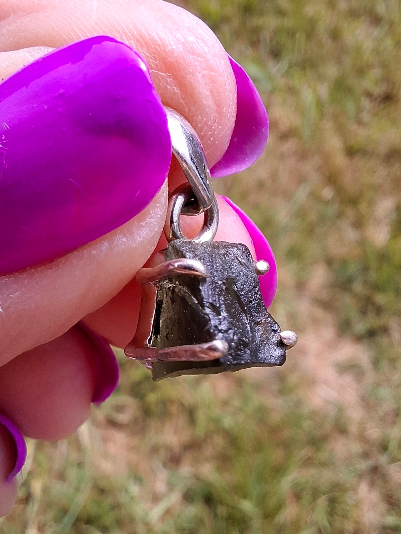Moldavite Claw Pendant, 925 Silver, Tektite (Ref: P20)