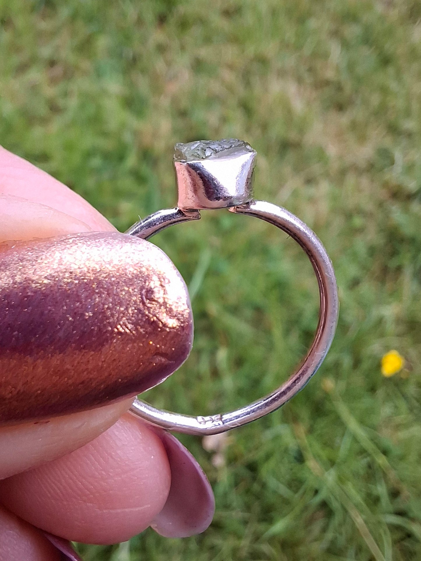 Moldavite Ring, size large M/small N, 925 Silver, Tektite (Ref: R40)