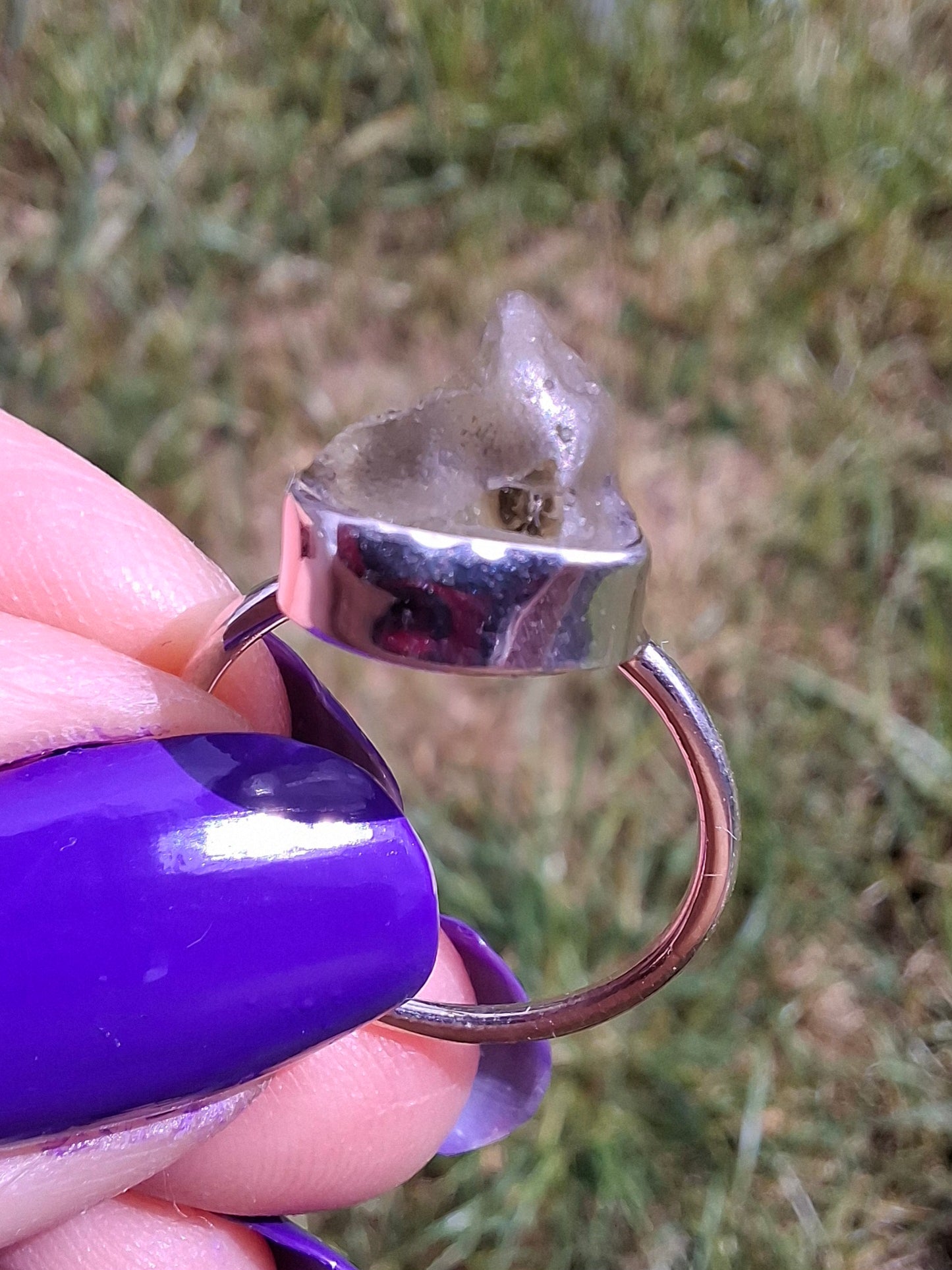 Libyan Desert Glass Ring, size large K, 925 Silver, Tektite (Ref: LR13)