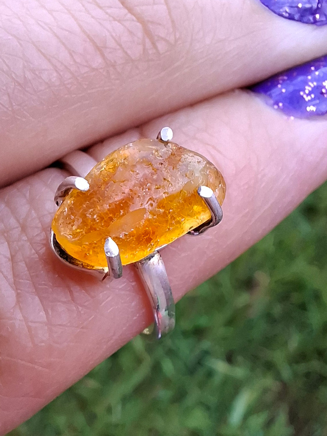 Baltic Amber Ring, size large L/small M, 925 Silver, Fossil (Ref: AR4)