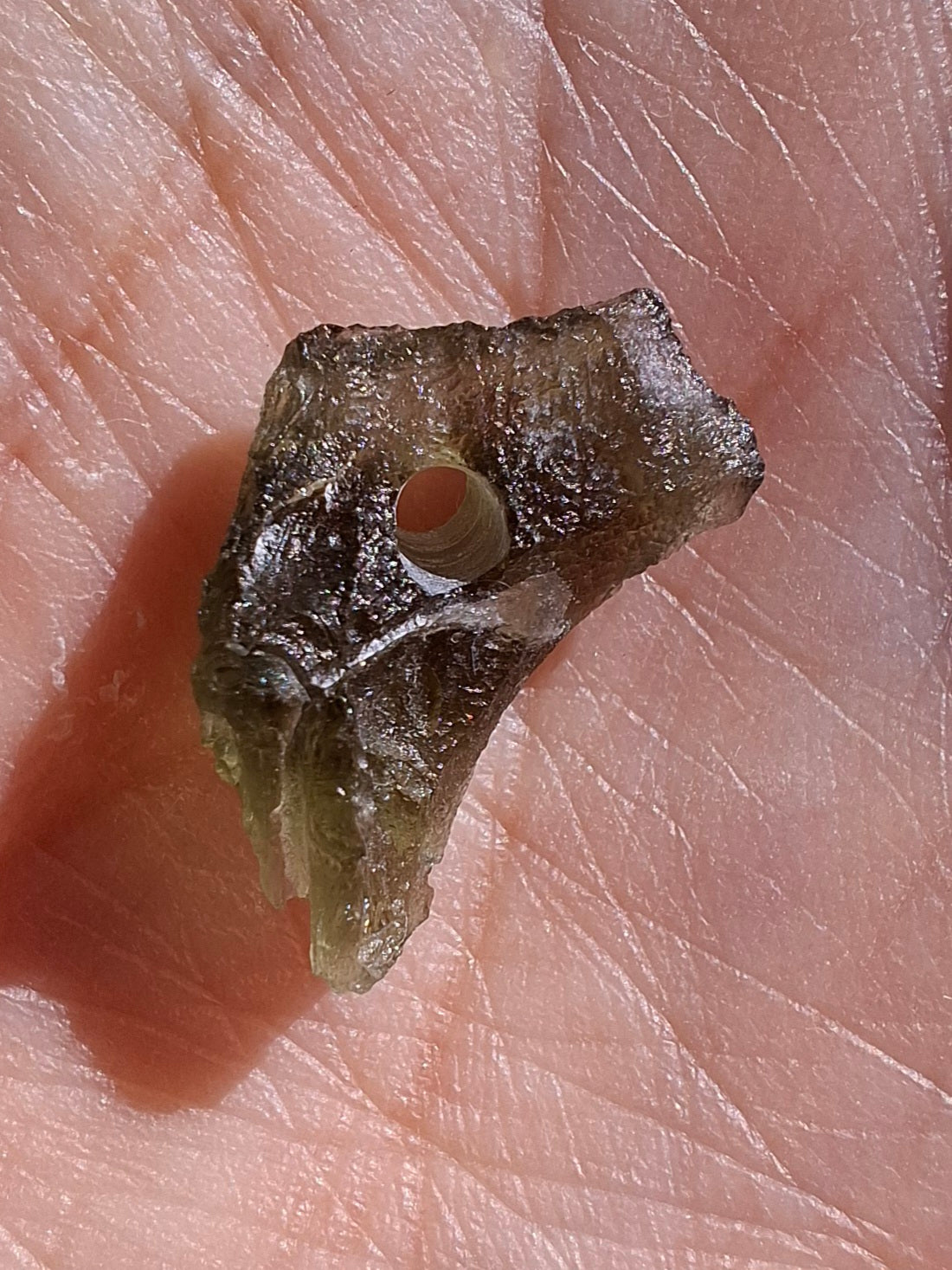 DRILLED, Moldavite Piece, 0.75g, Tektite (Ref: D23)