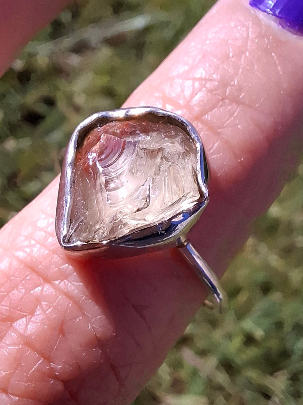 Libyan Desert Glass Ring, size large S/small T, 925 Silver, Tektite (Ref: LR47)