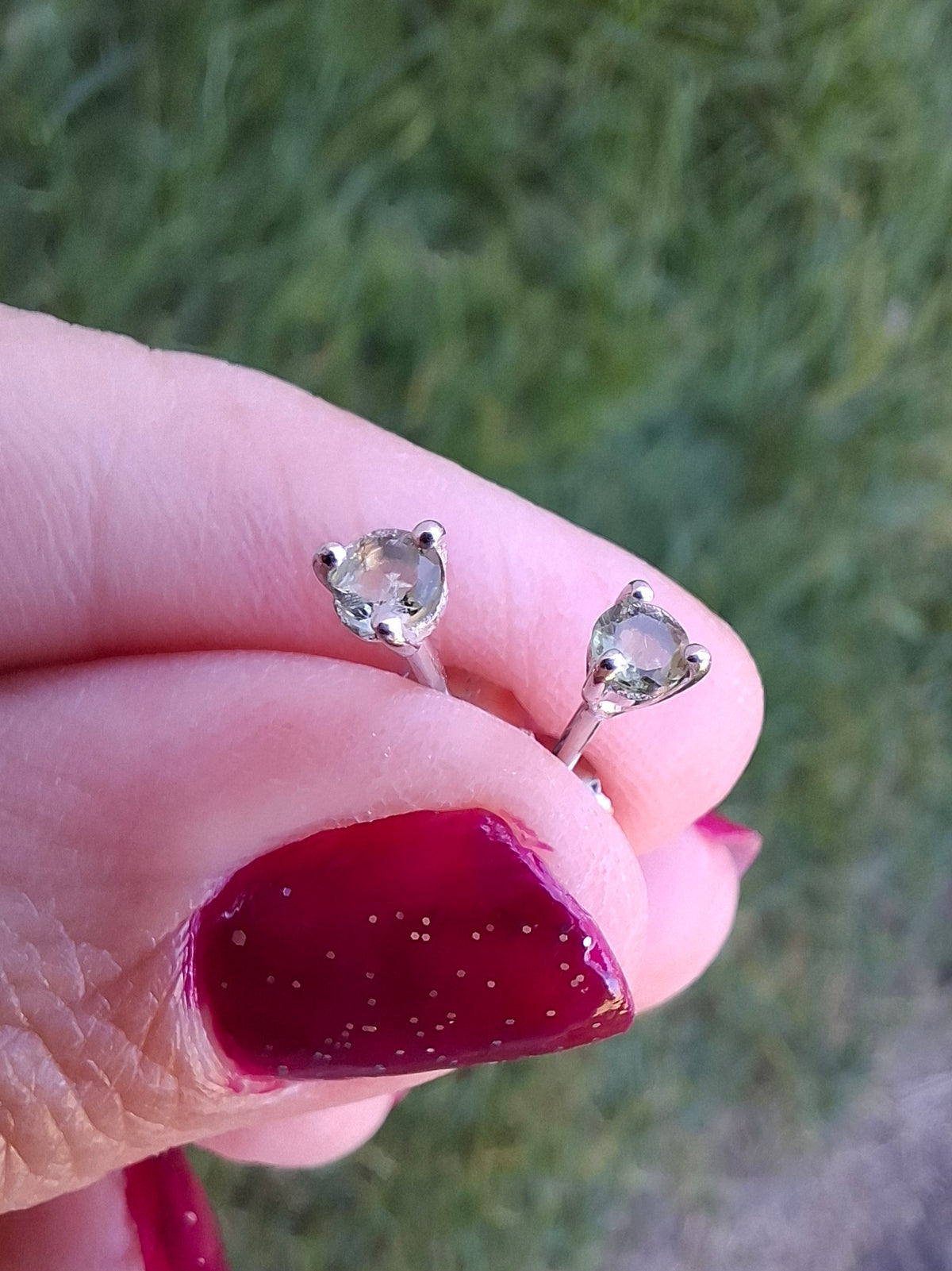 Moldavite (Faceted) 3mm Stud Earrings, 925 Silver (Ref: Pair66)