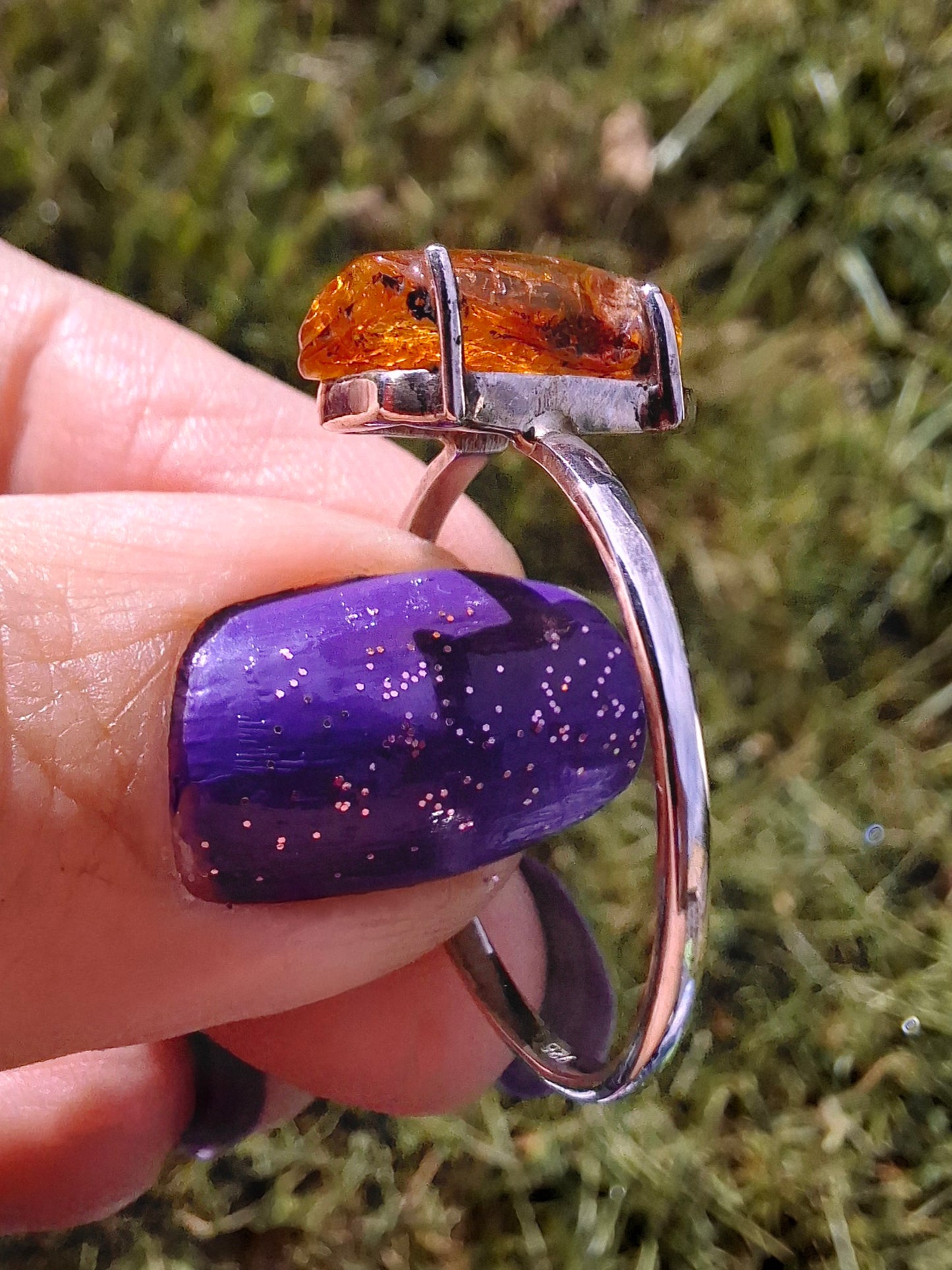 Baltic Amber Ring, size large Y, 925 Silver, Fossil (Ref: AR22)