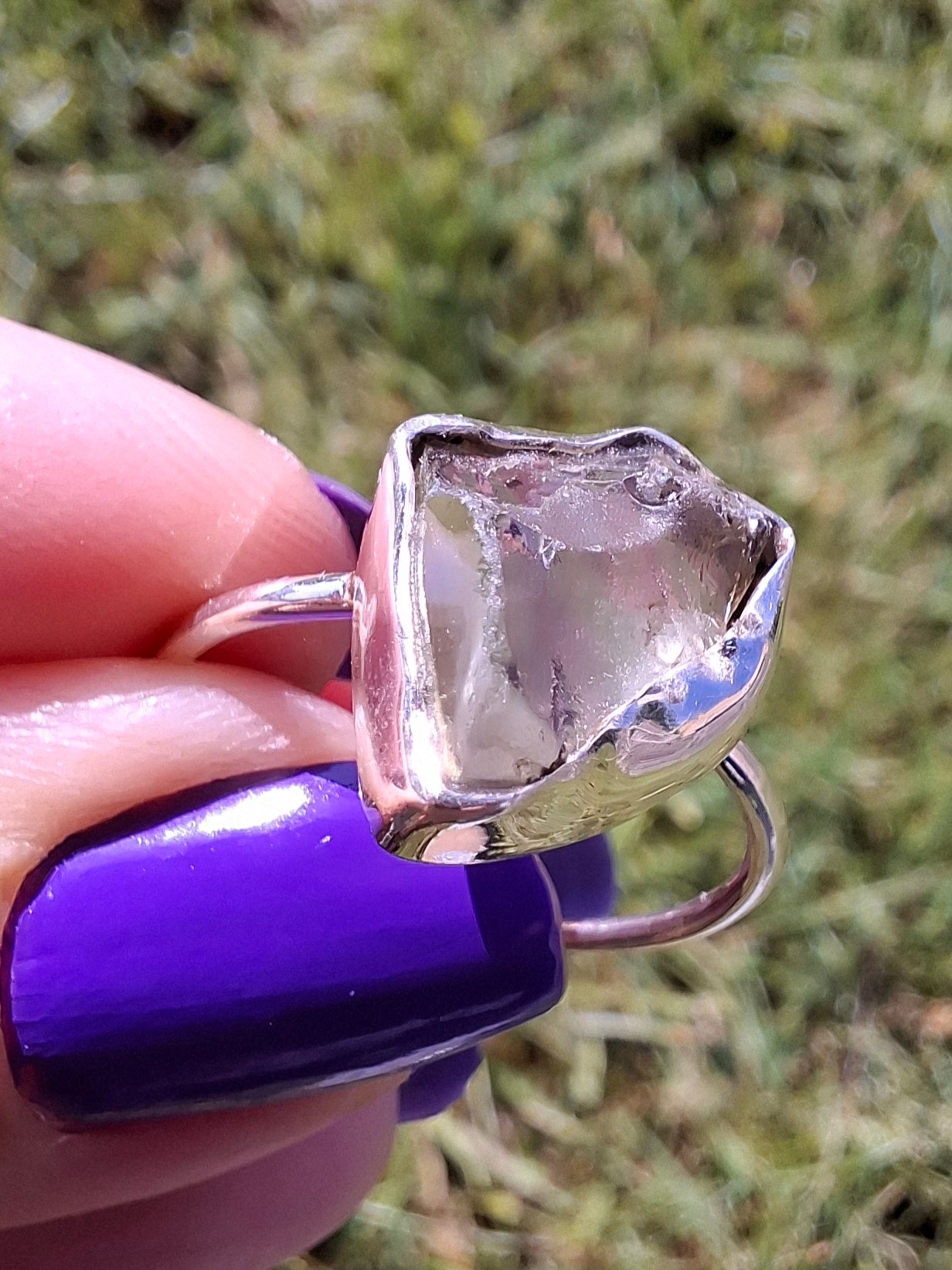 Libyan Desert Glass Ring, size U, 925 Silver, Tektite (Ref: LR52)