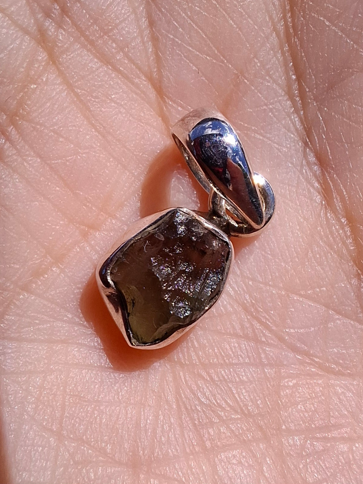 Moldavite Pendant, 925 Silver, Tektite (Ref: P86)