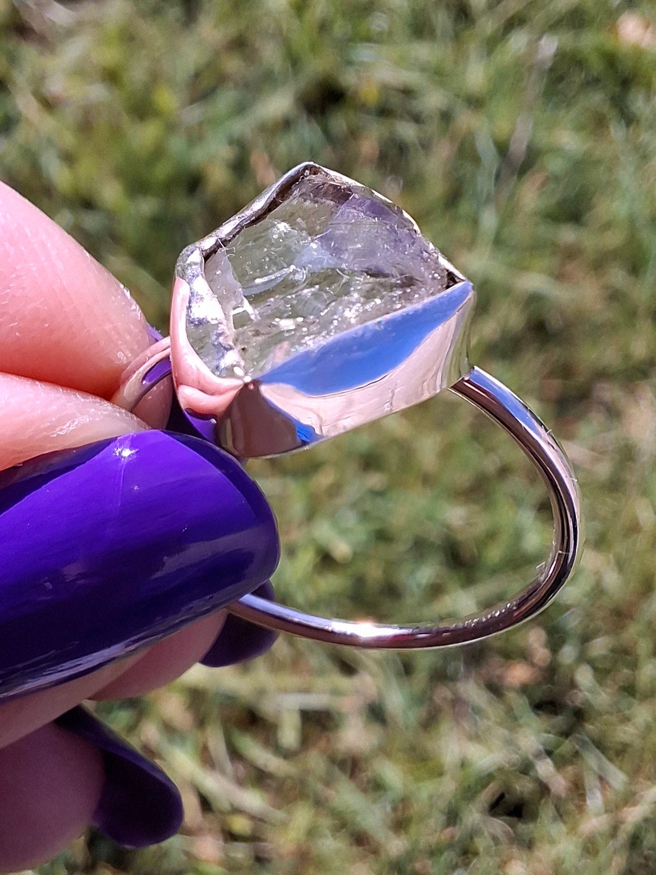 Libyan Desert Glass Ring, size T, 925 silver, Tektite (Ref: LR49)