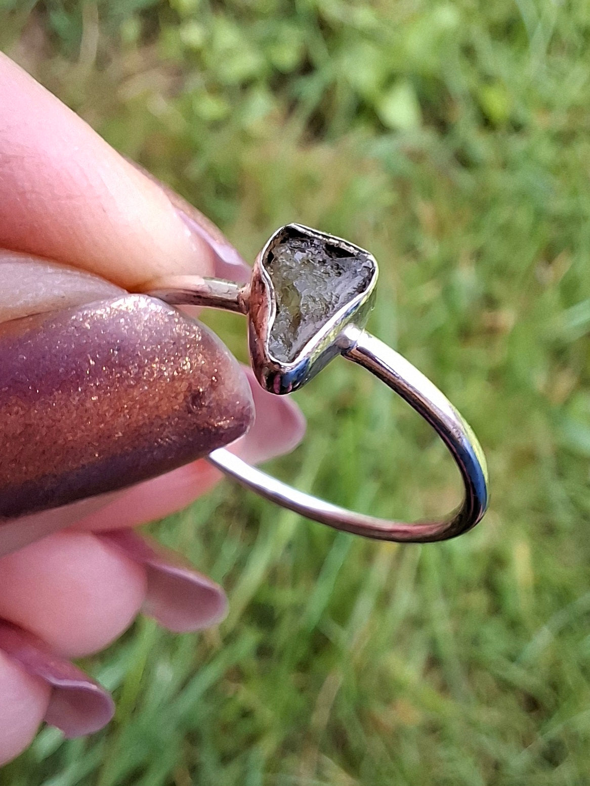 Moldavite Ring, size Q, 925 Silver, Tektite (Ref: R46)
