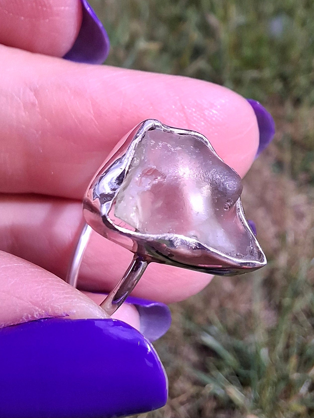 Libyan Desert Glass Ring, size large Q, 925 Silver, Tektite (Ref: LR36)