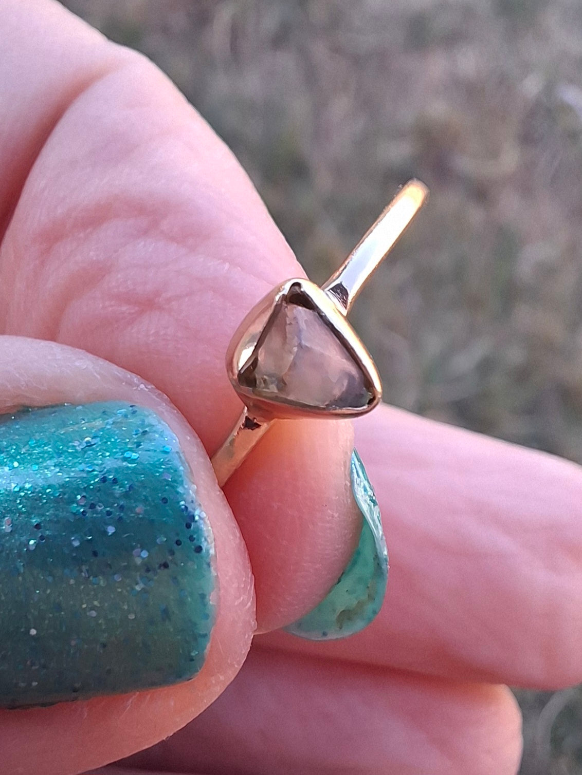 Moldavite Ring, 14K GOLD Plated, size large T, Tektite (Ref: R349)