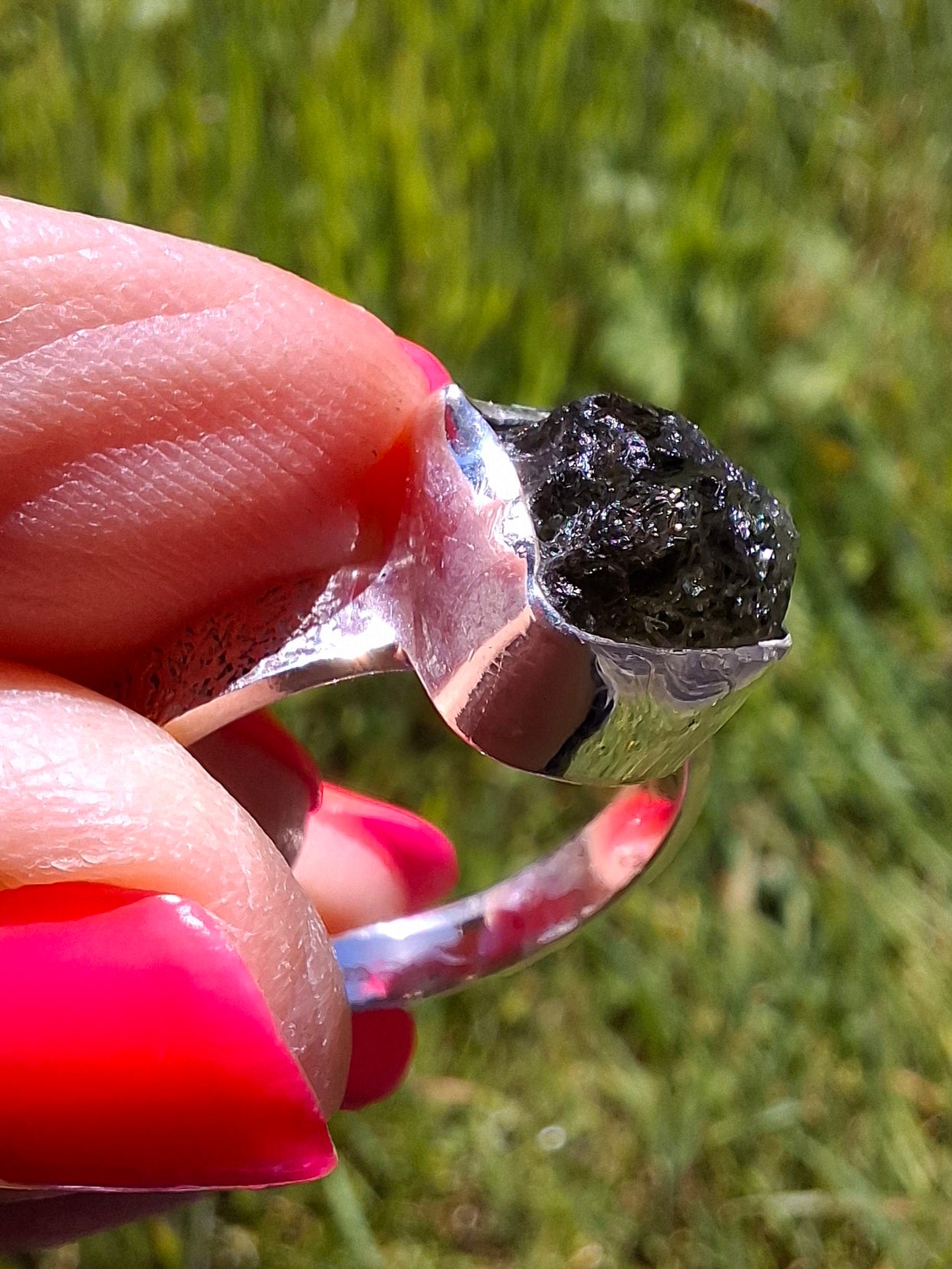 Moldavite Ring, size V, 925 Silver, Tektite (Ref: R326)