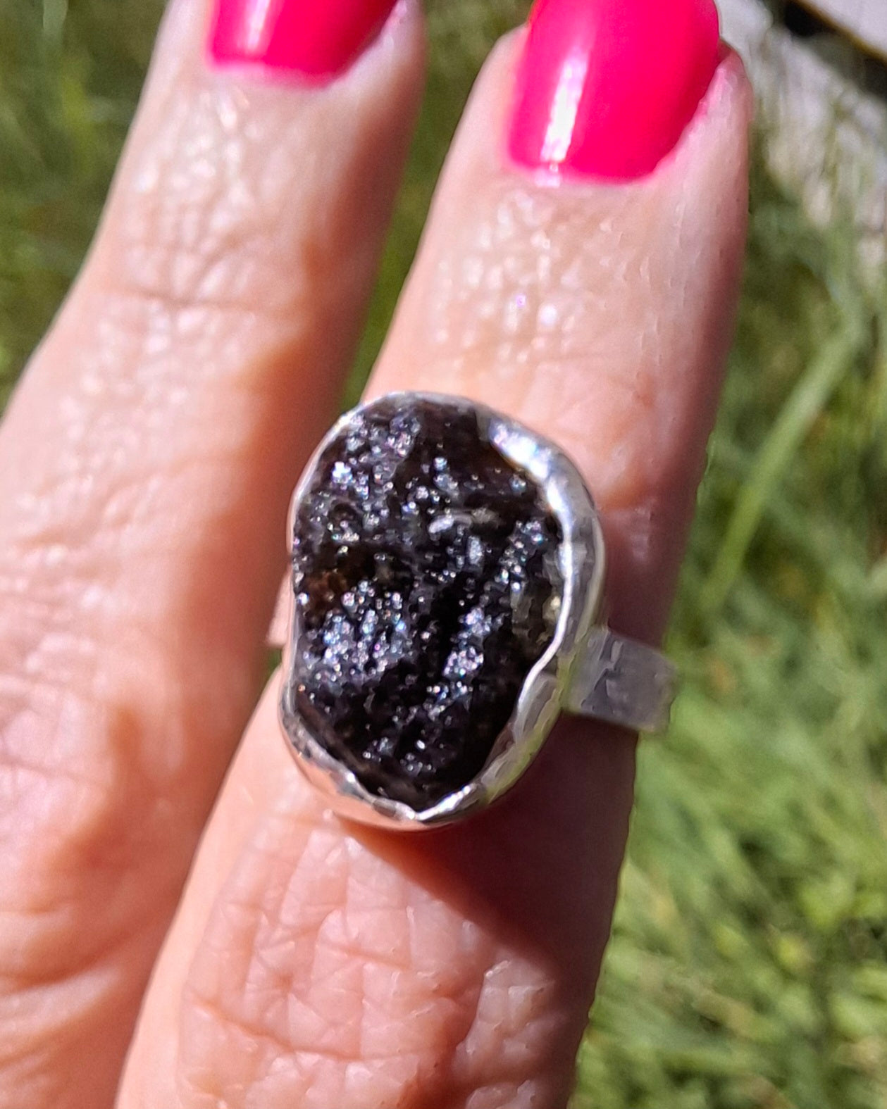 Moldavite Ring, size I, 925 Silver, Tektite (Ref: R296)
