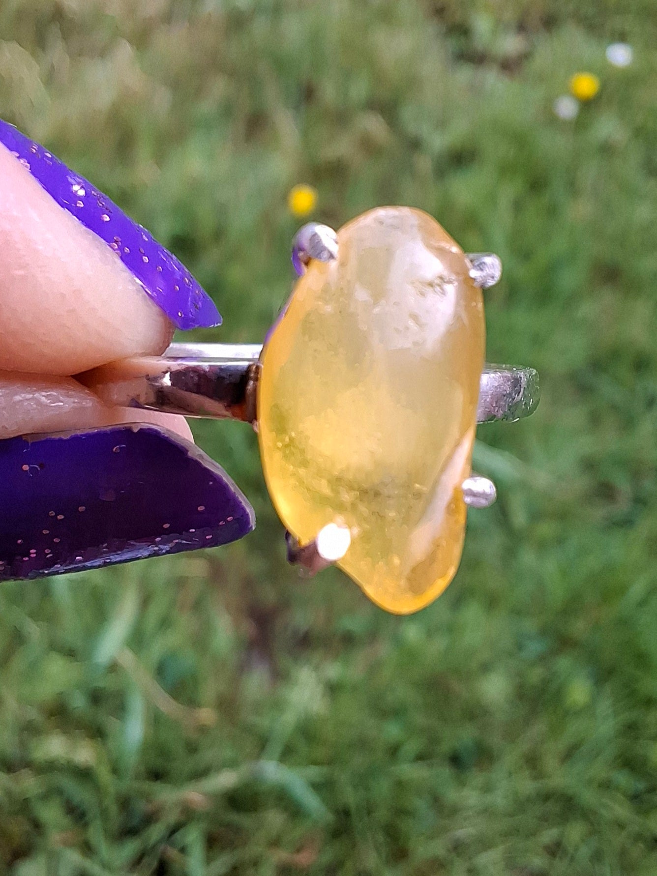 Baltic Amber Ring, size large Q, 925 Silver, Fossil (Ref: AR13)