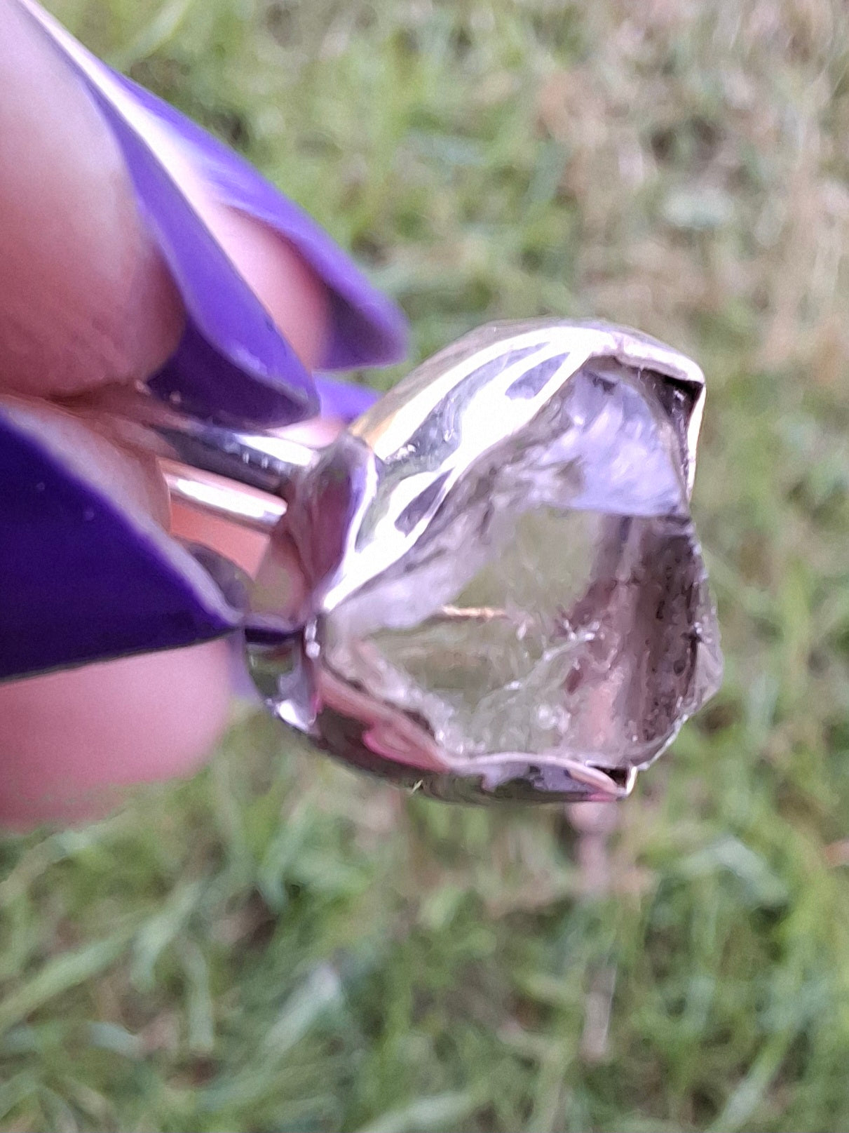 Libyan Desert Glass Ring, size large V, 925 Silver, Tektite (Ref: LR56)