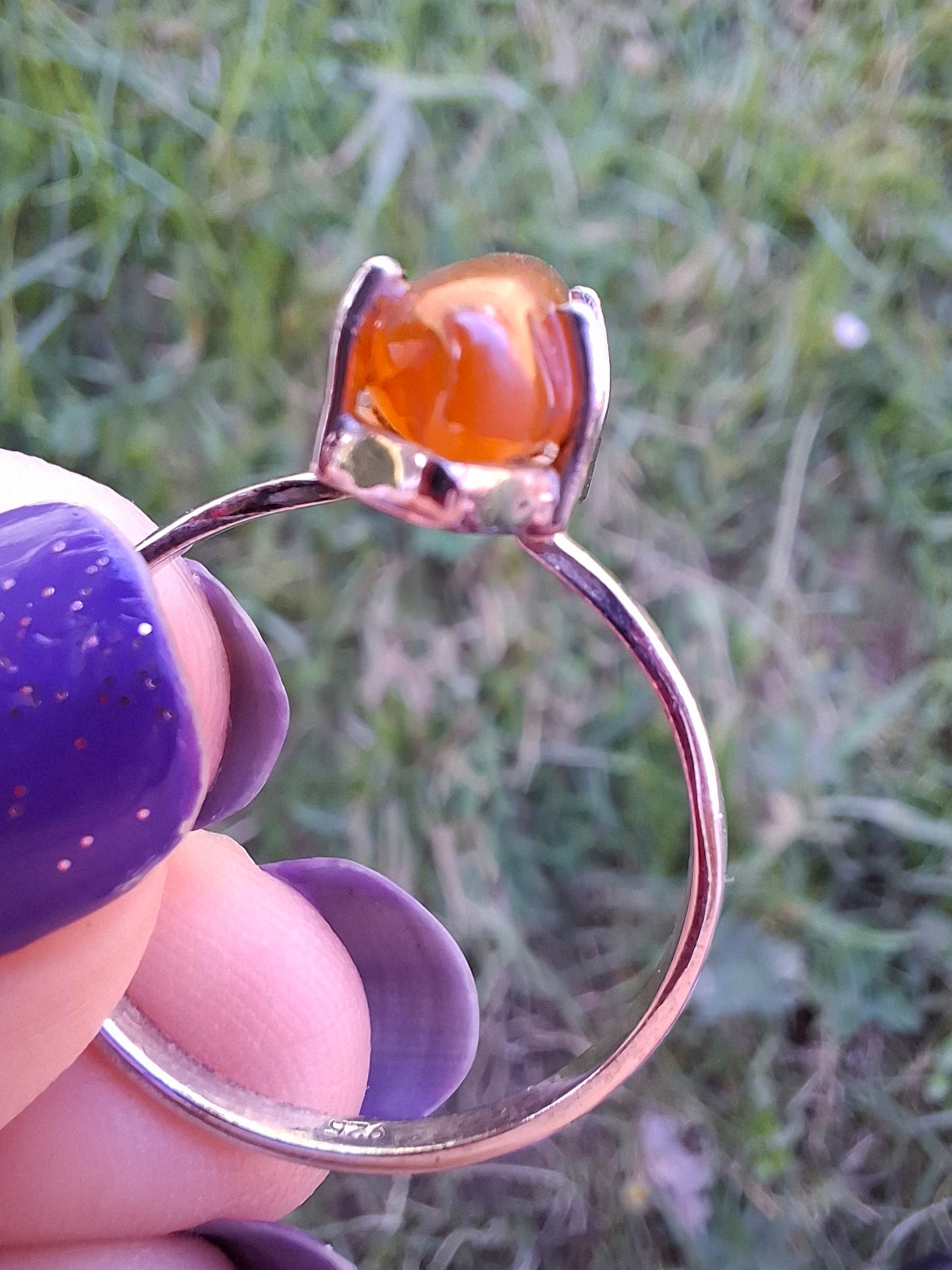 Baltic Amber Ring, size large V, 925 Silver, Fossil (Ref: AR23)