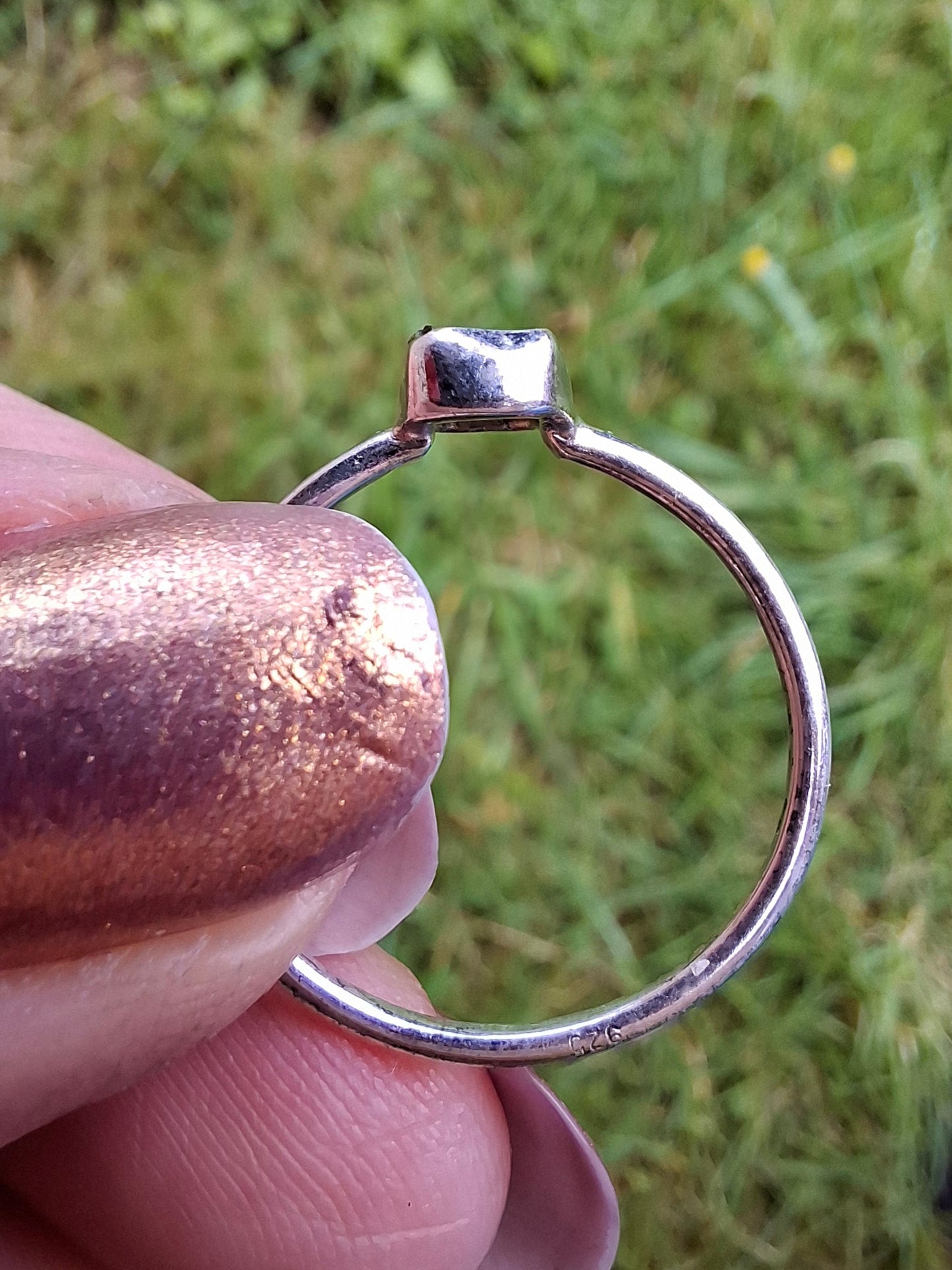 Moldavite Ring, size large P/small Q, 925 Silver, Tektite (Ref: R43)