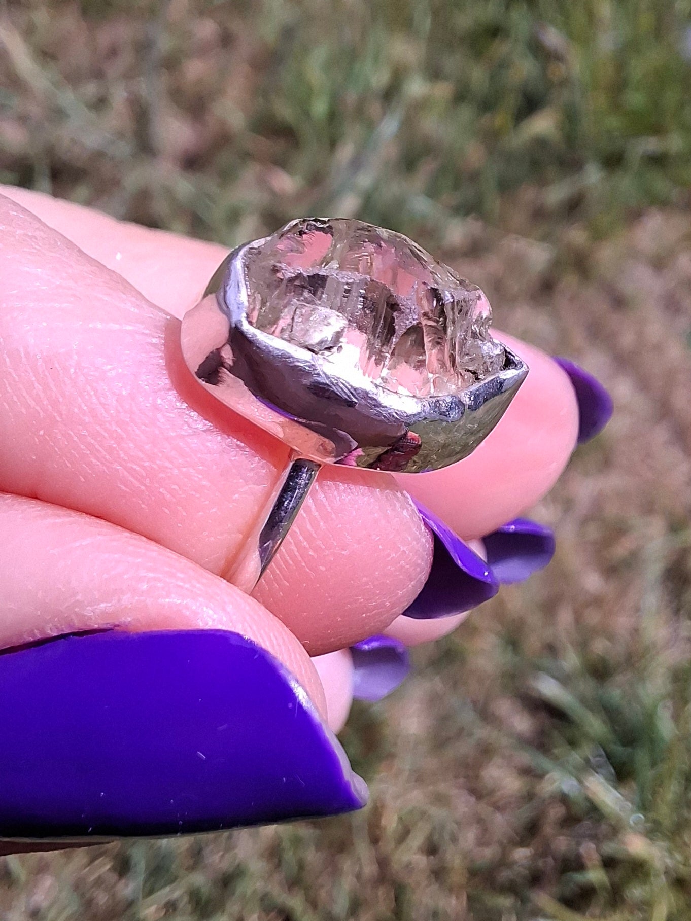 Libyan Desert Glass Ring, size large K, 925 Silver, Tektite (Ref: LR16)