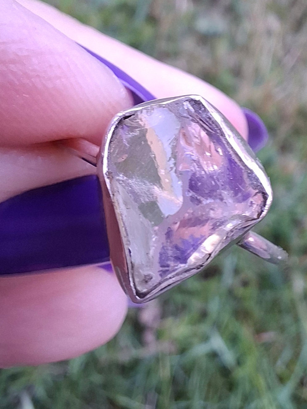 Libyan Desert Glass Ring, size large S, 925 Silver, Tektite (Ref: LR46)