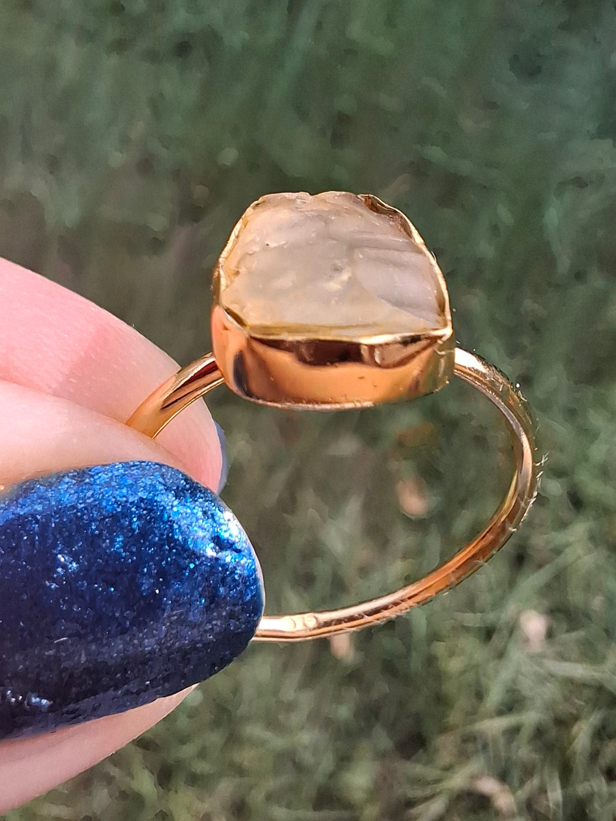 Libyan Desert Glass Ring, 14K GOLD Plated, size large S, Tektite (Ref: LR72)