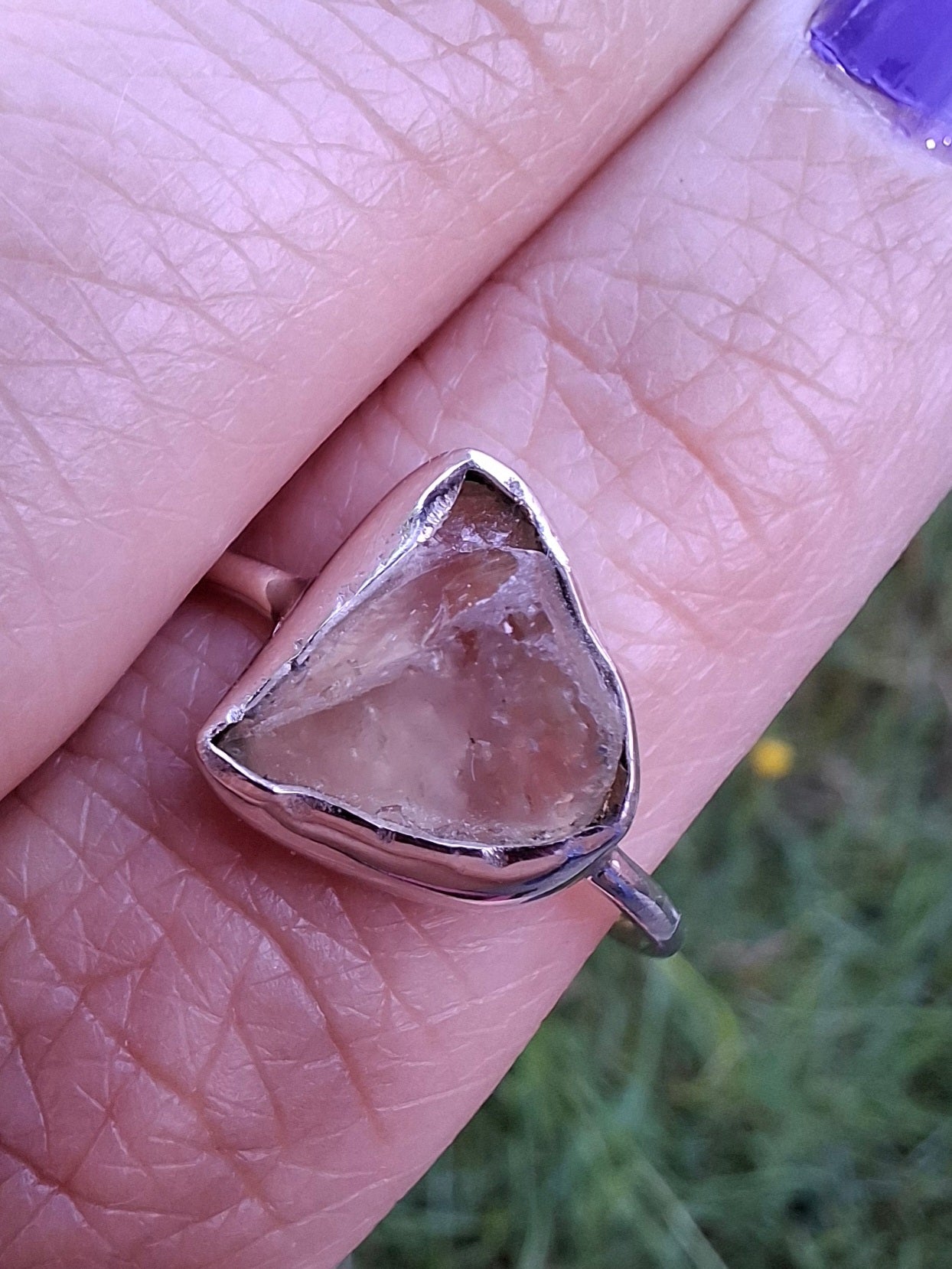 Libyan Desert Glass Ring, size small R, 925 Silver, Tektite (Ref: LR39)