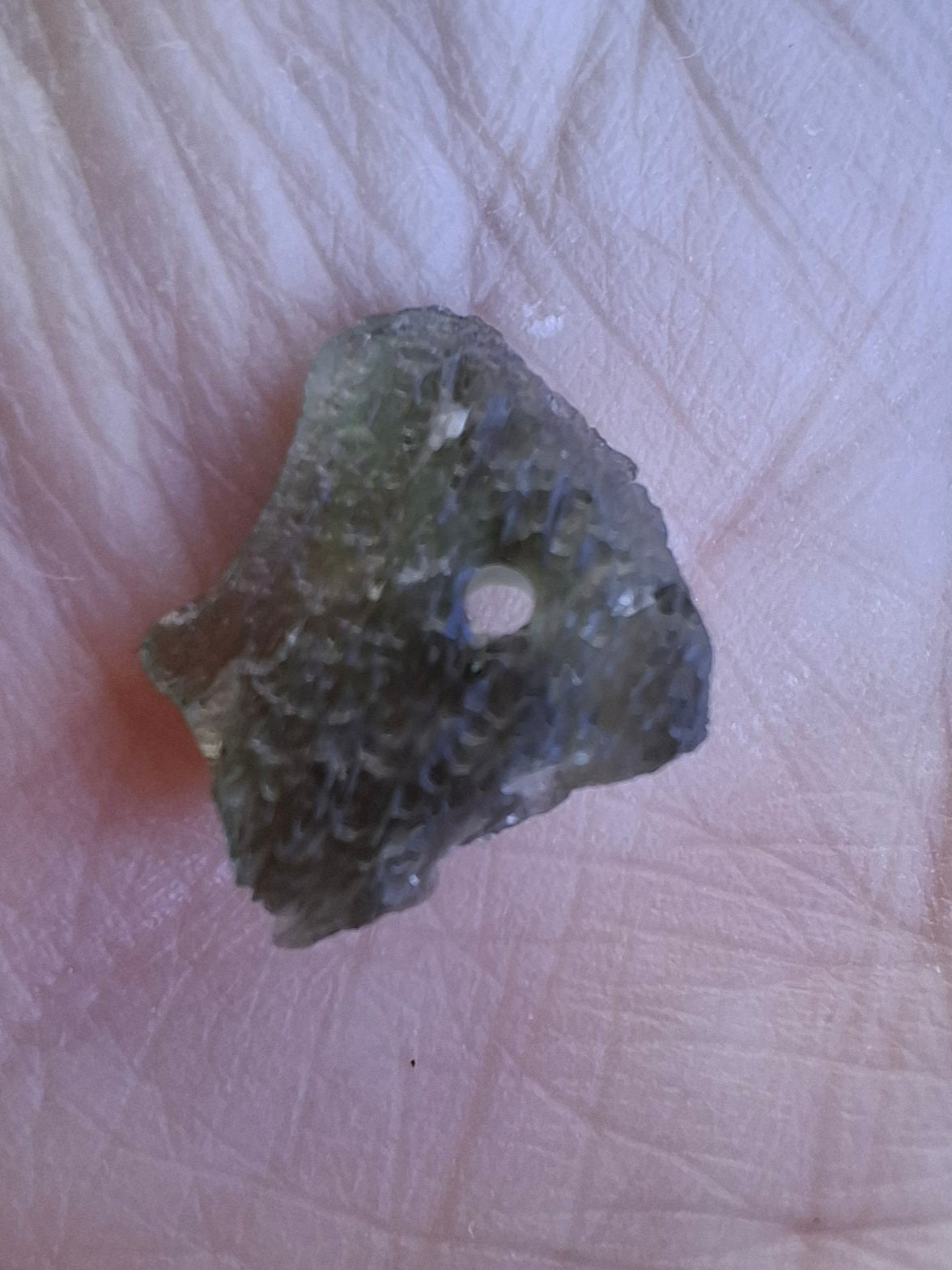 DRILLED, Moldavite Piece, 0.67g, Tektite (Ref: D21)