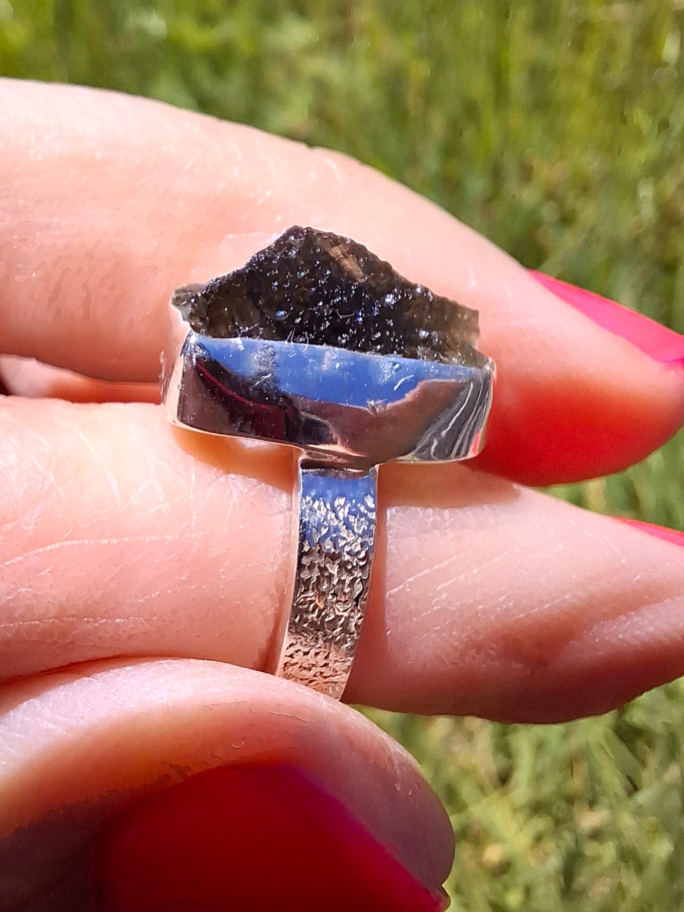 Moldavite Ring, size K, 925 Silver,  Tektite (Ref: R303)