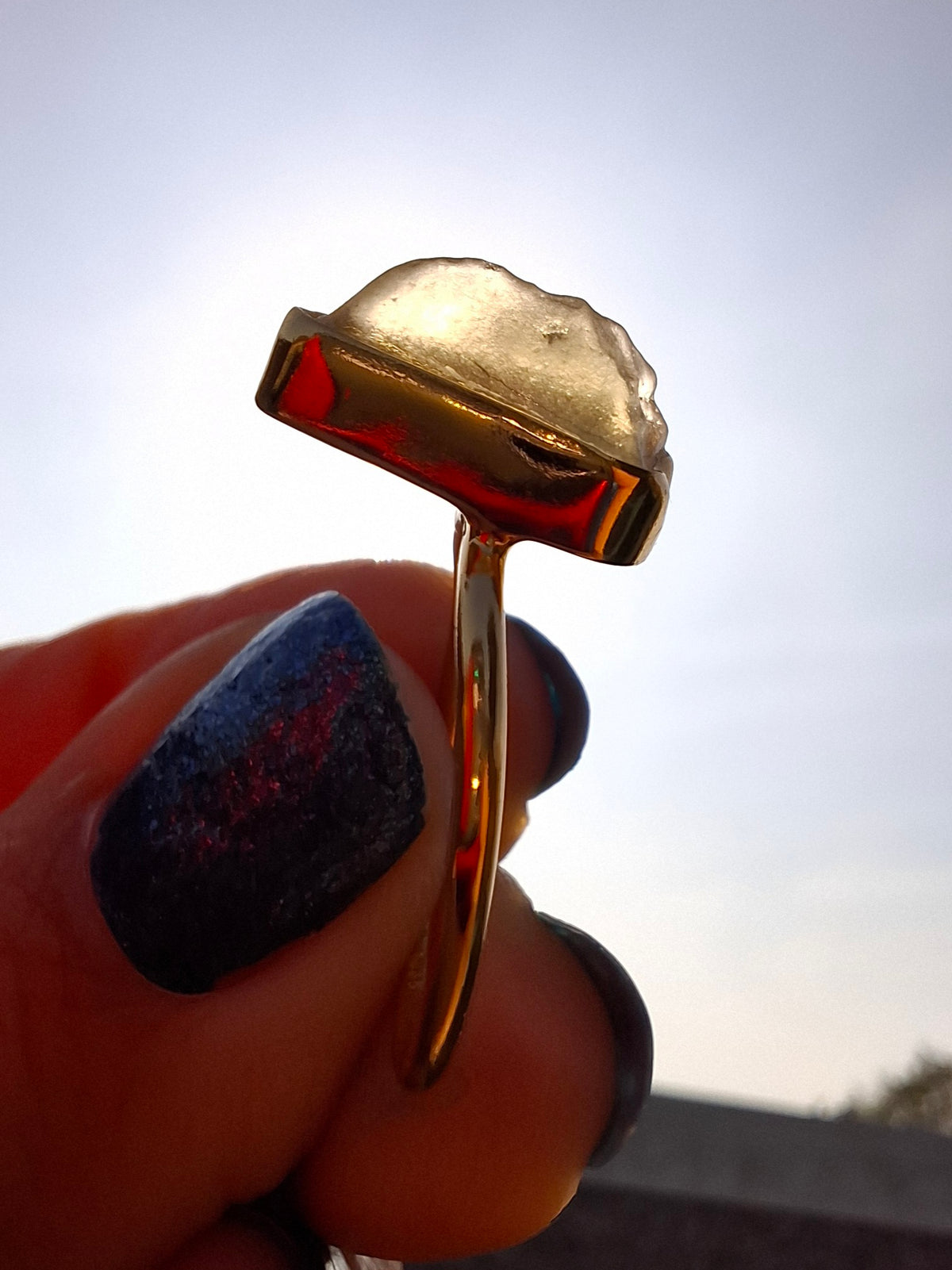 Libyan Desert Glass Ring, 14K GOLD Plated, size small O, Tektite (Ref: LR81)