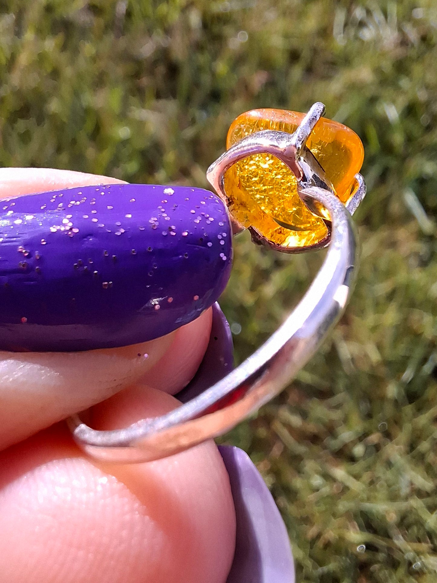 Baltic Amber Ring, size large R, 925 Silver, Fossil (Ref: AR17)
