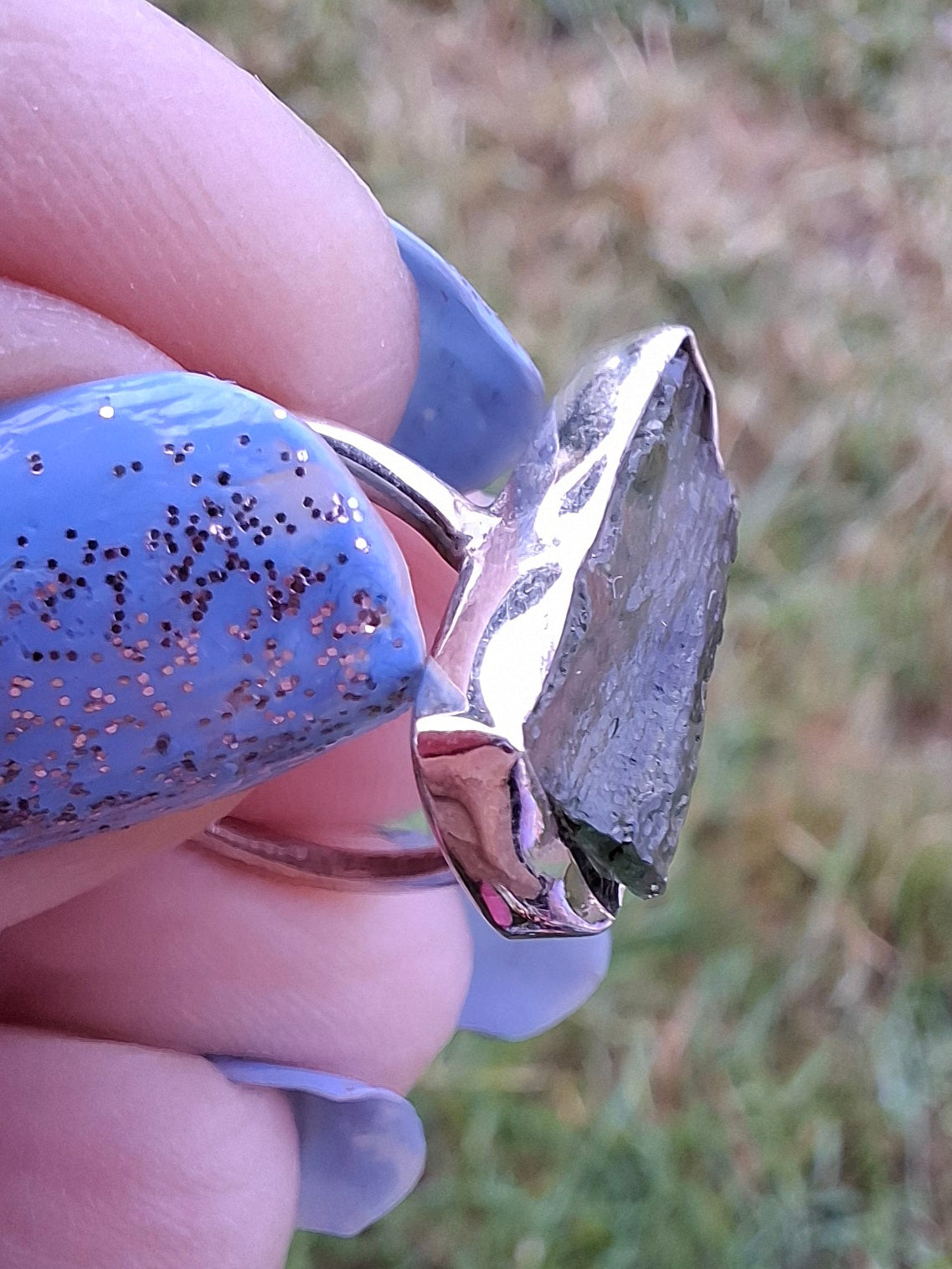 Moldavite Ring, size K, 925 Silver, Tektite (Ref: R21)