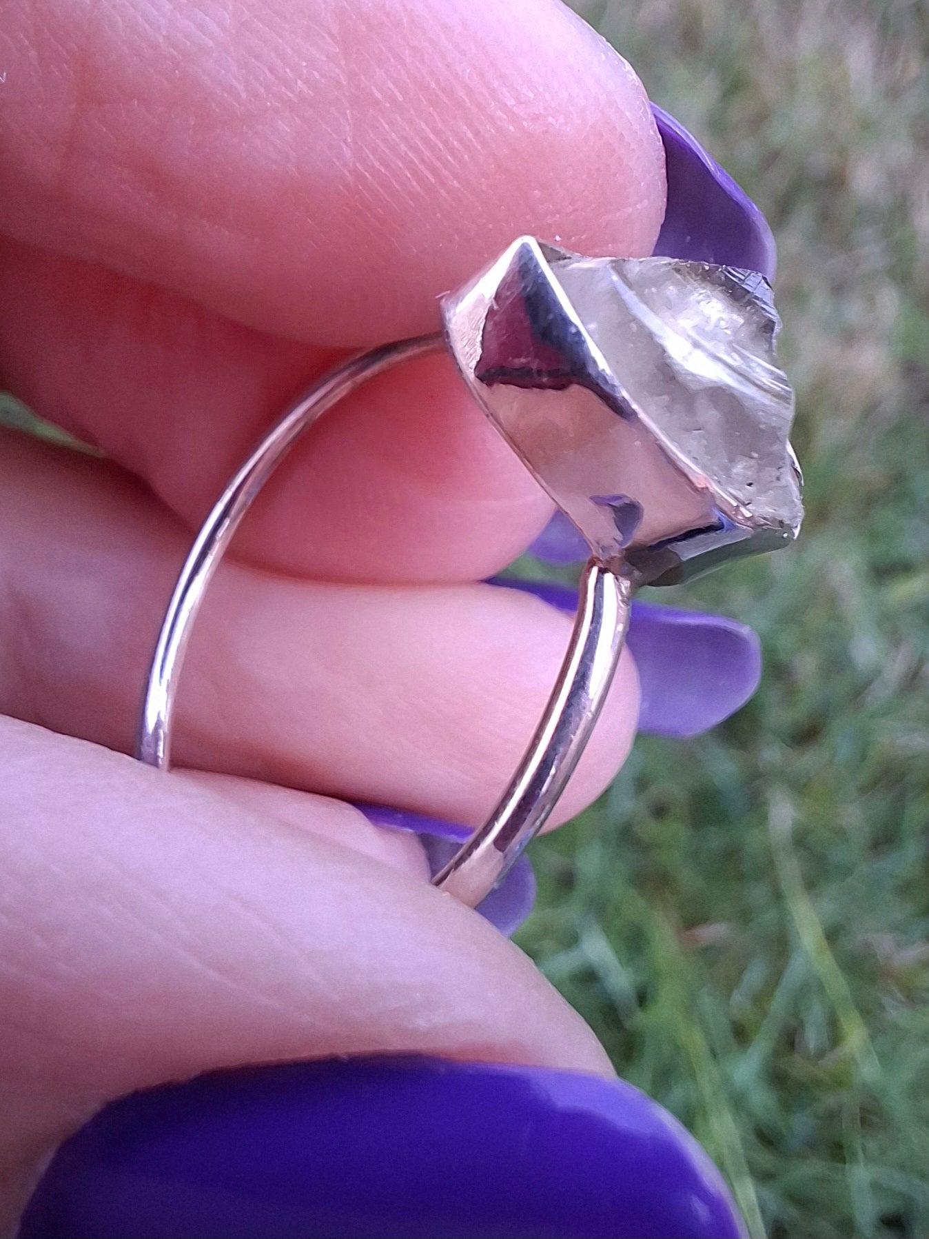 Libyan Desert Glass Ring, size large T, 925 Silver, Tektite (Ref: LR48)
