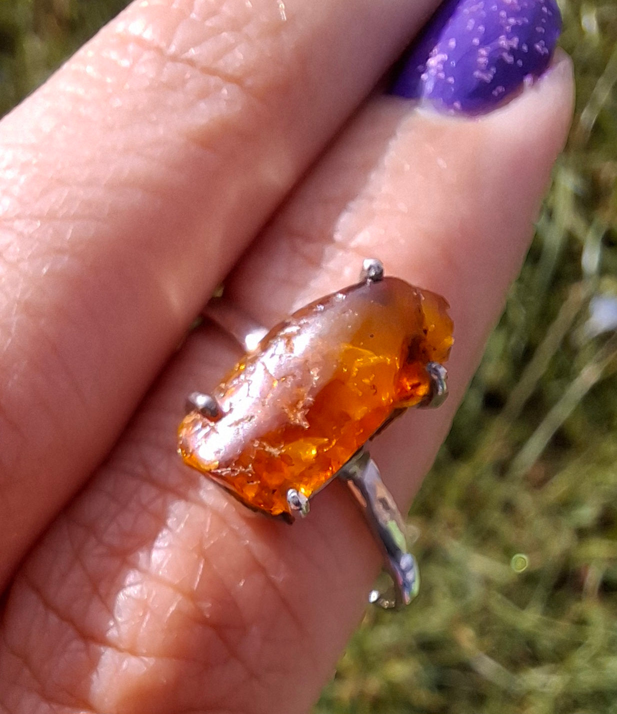 Baltic Amber Ring, size large Y, 925 Silver, Fossil (Ref: AR22)