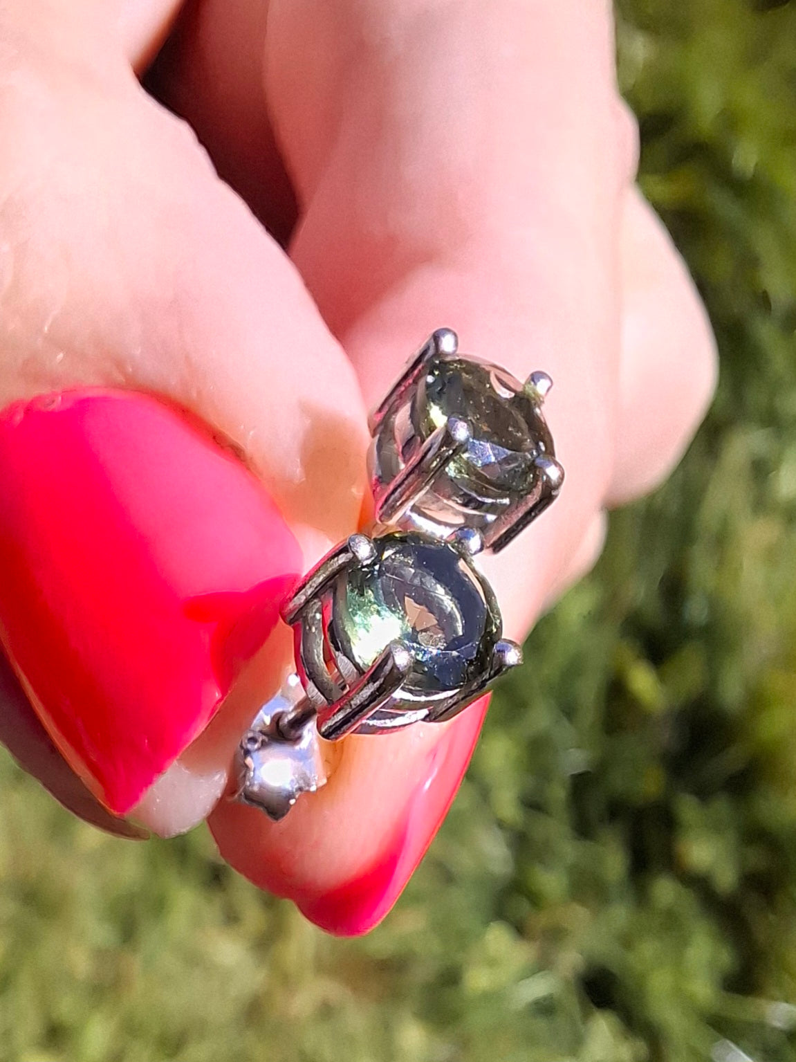 Moldavite (faceted) 5mm STUD EARRINGS, 925 Silver, Tektite (Pair16)