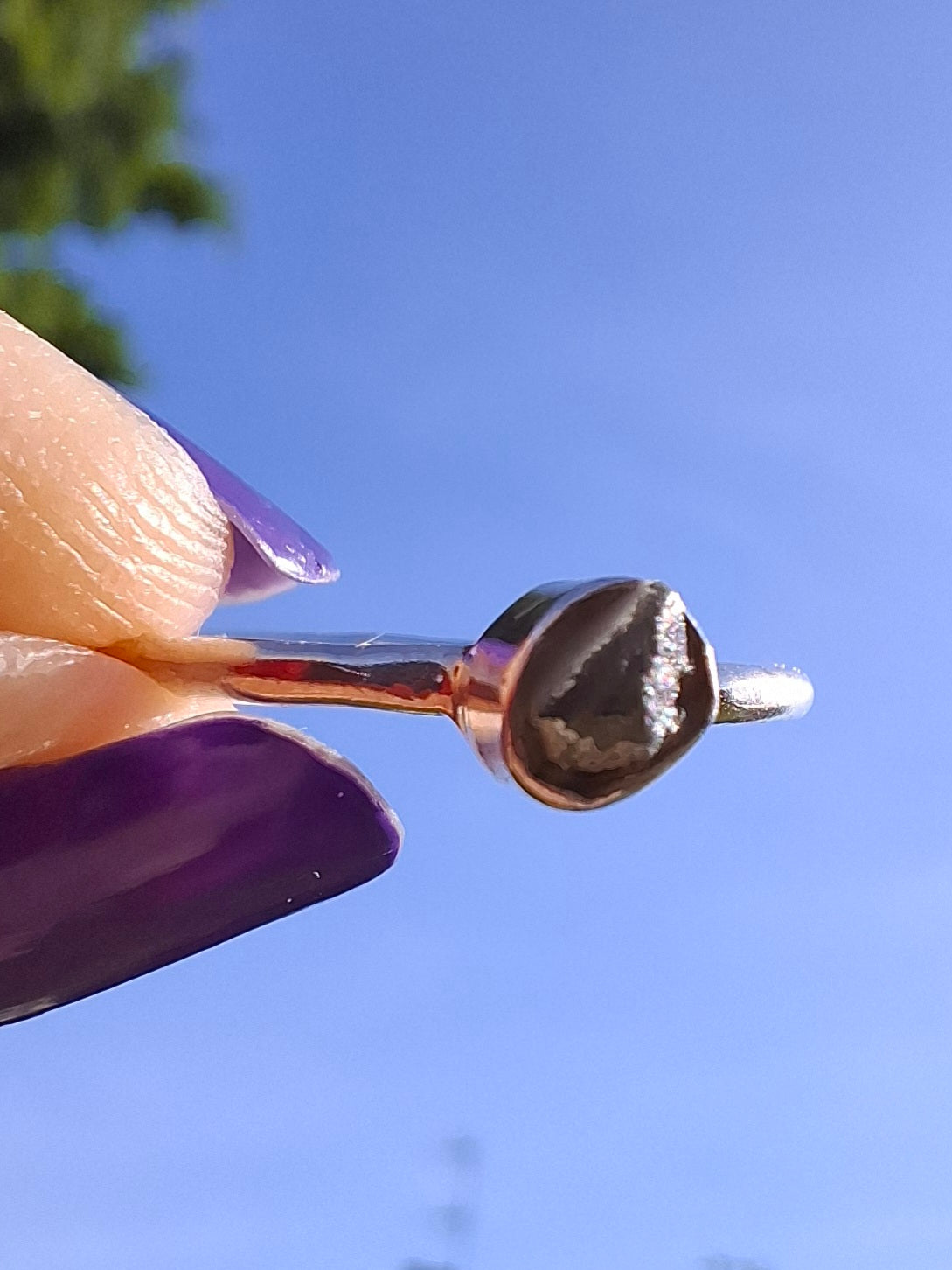 Moldavite Ring, size M, 925 Silver, Tektite (Ref: R31)