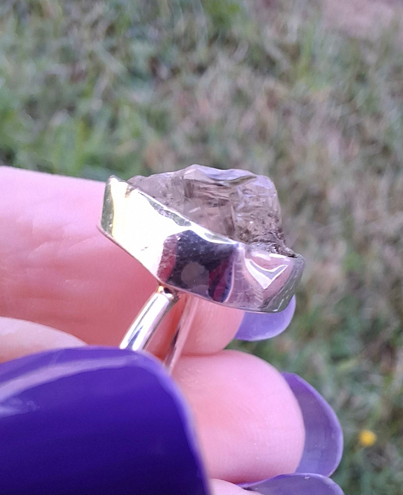 Libyan Desert Glass Ring, size large S/small T, 925 Silver, Tektite (Ref: LR47)