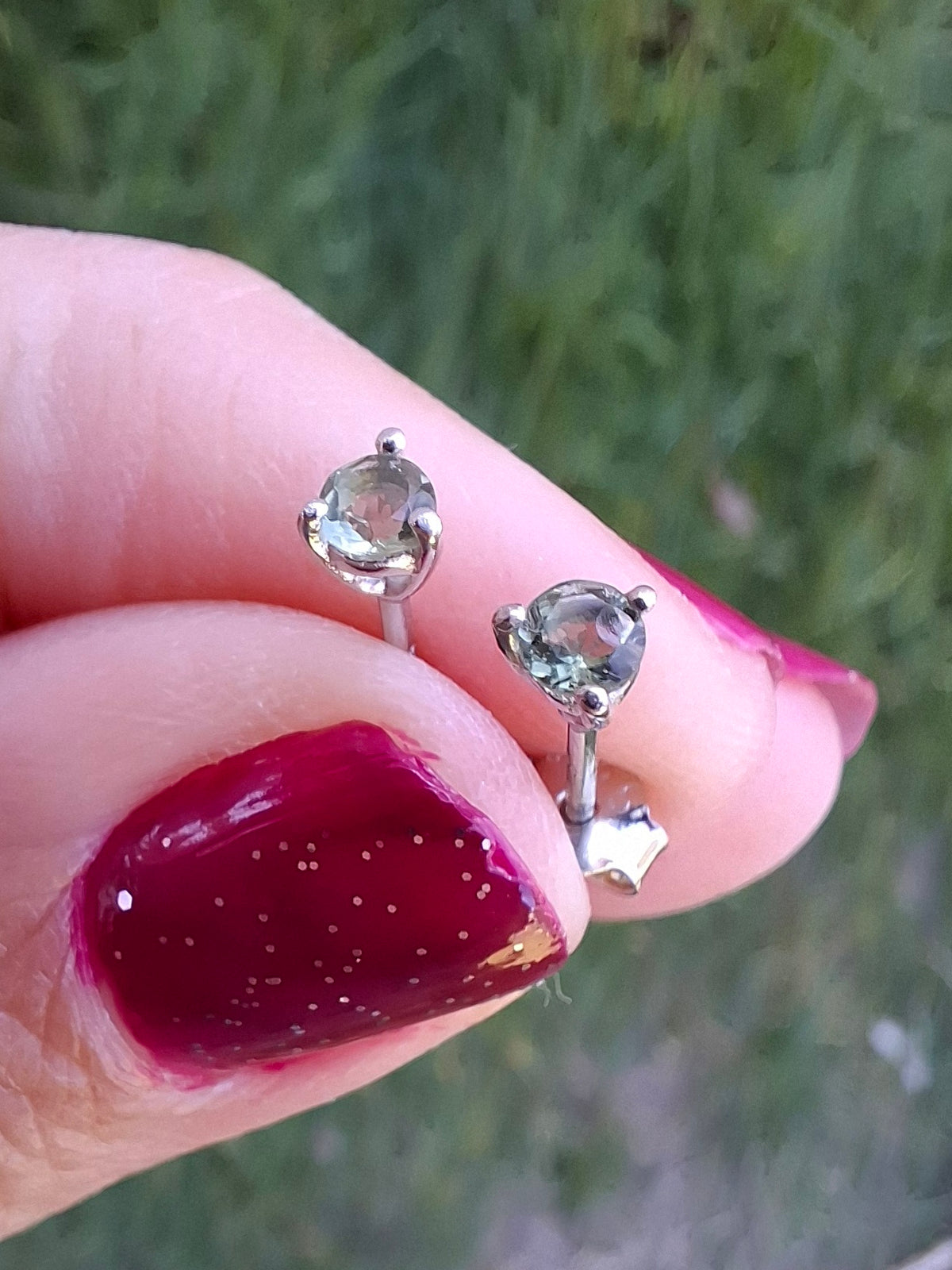 Moldavite (Faceted) 3mm Stud Earrings, 925 Silver (Ref: Pair61)