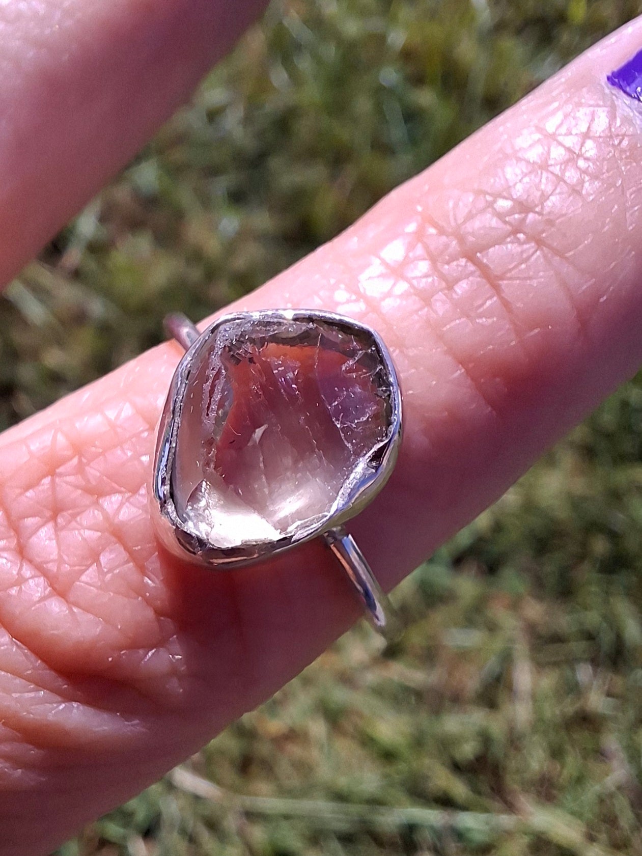 Libyan Desert Glass Ring, size large R/small S, 925 Silver, Tektite (Ref: LR42)