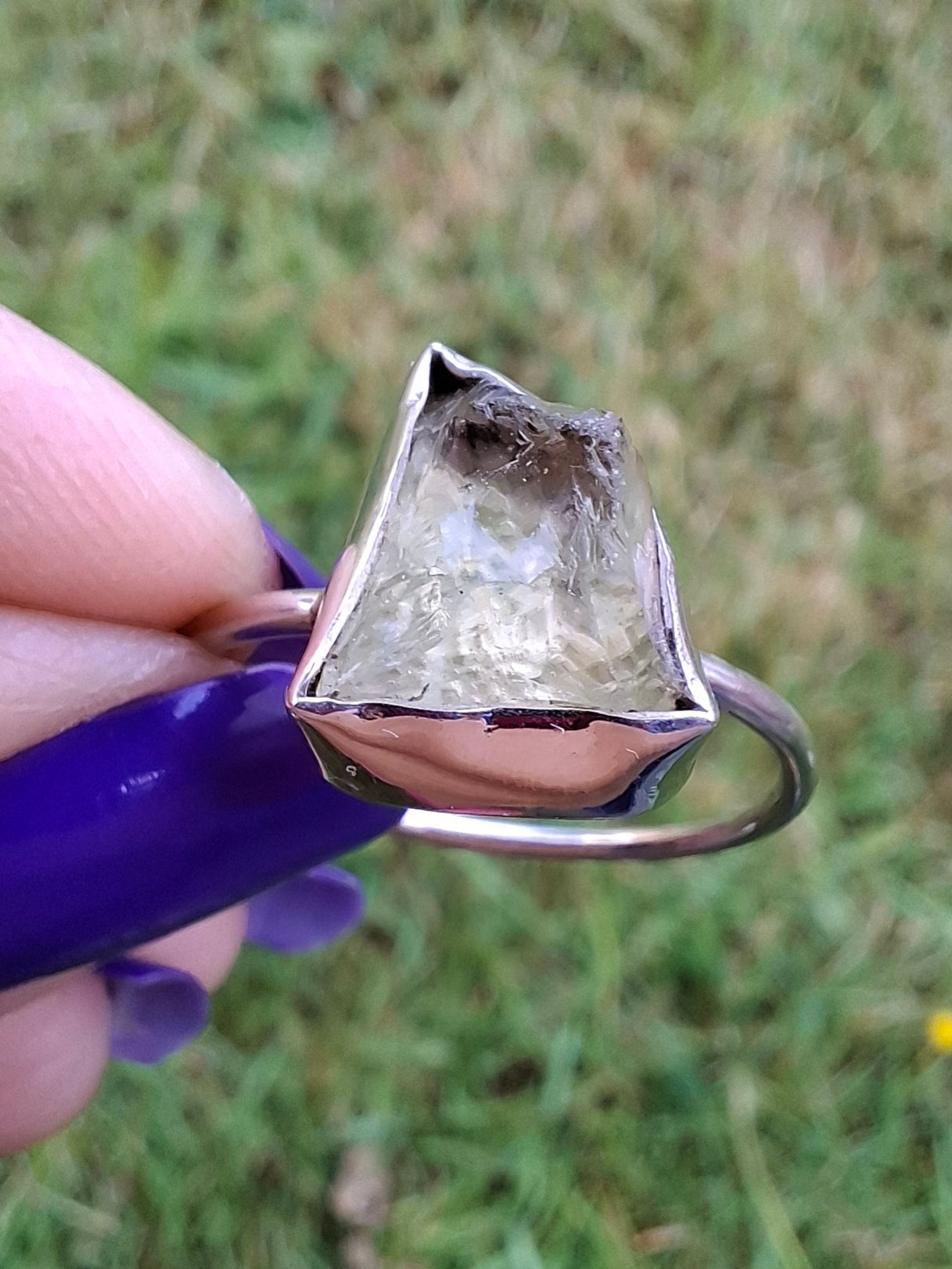 Libyan Desert Glass Ring, size large V, 925 Silver, Tektite (Ref: LR58)