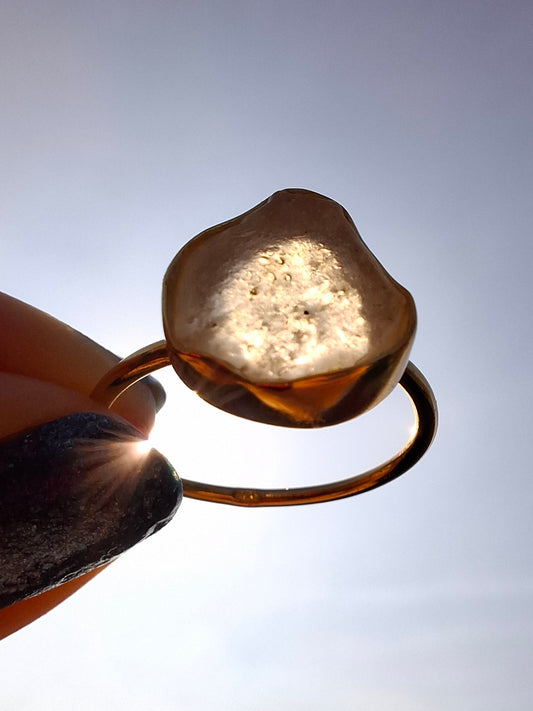 Libyan Desert Glass Ring, 14K GOLD Plated, size large R, Tektite (Ref: LR76)