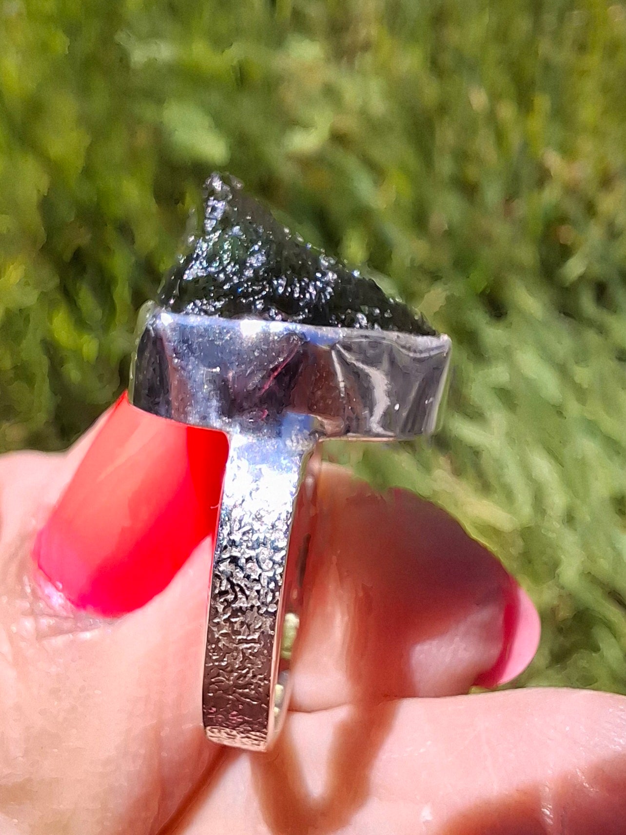 Moldavite Ring, size M, 925 Silver, Tektite (Ref: R306)