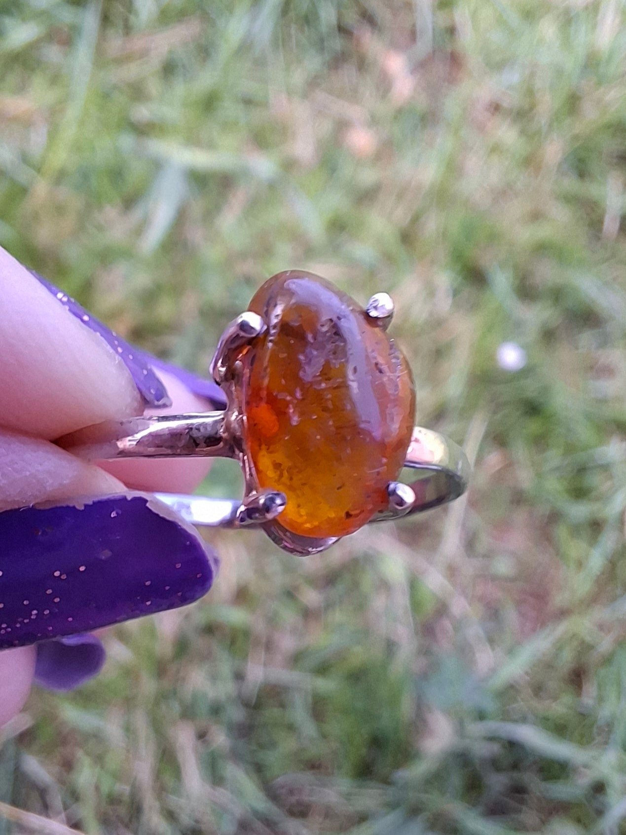 Baltic Amber Ring, size large W, 925 Silver, Fossil (Ref: AR29)